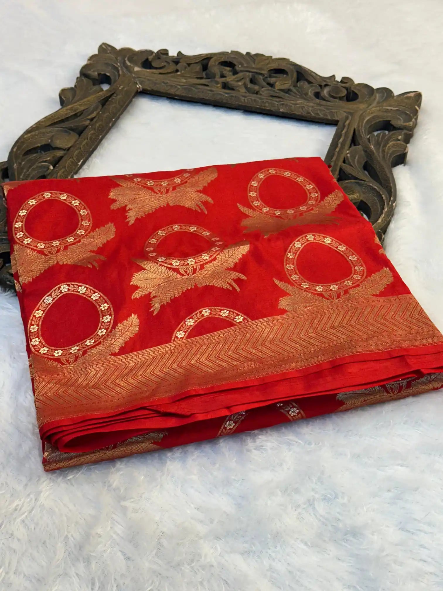Bridal red pure Katan silk intricate Banarasi saree