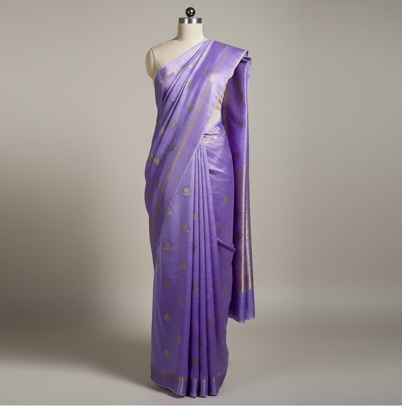 Light Lavender Viscose Georgette Buta Banarasi Saree