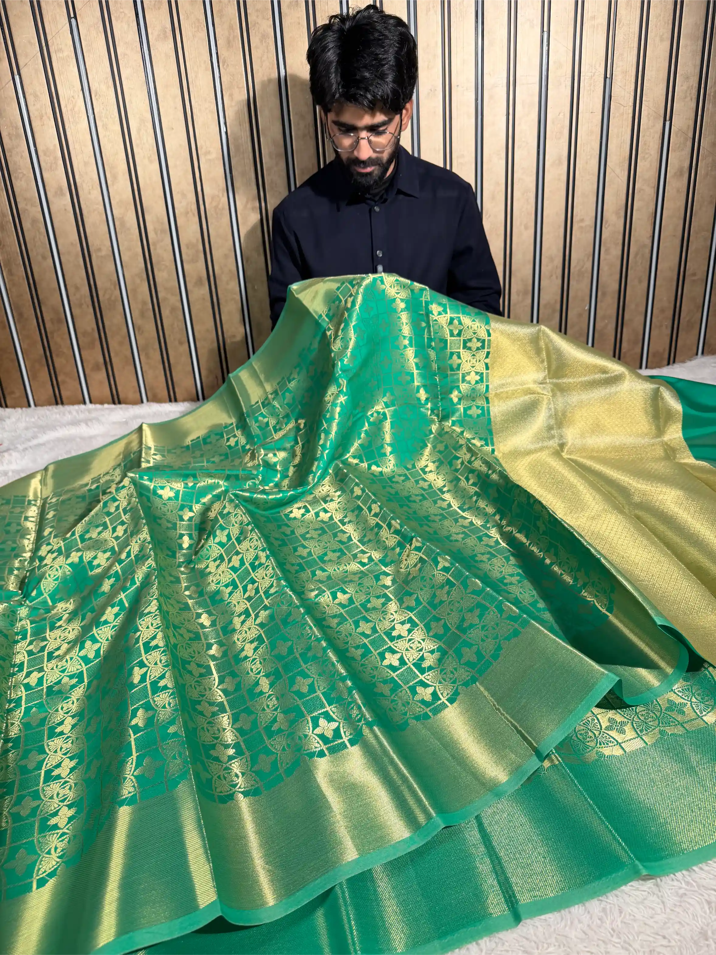 Bright Green Traditional Softsilk Banarasi Saree