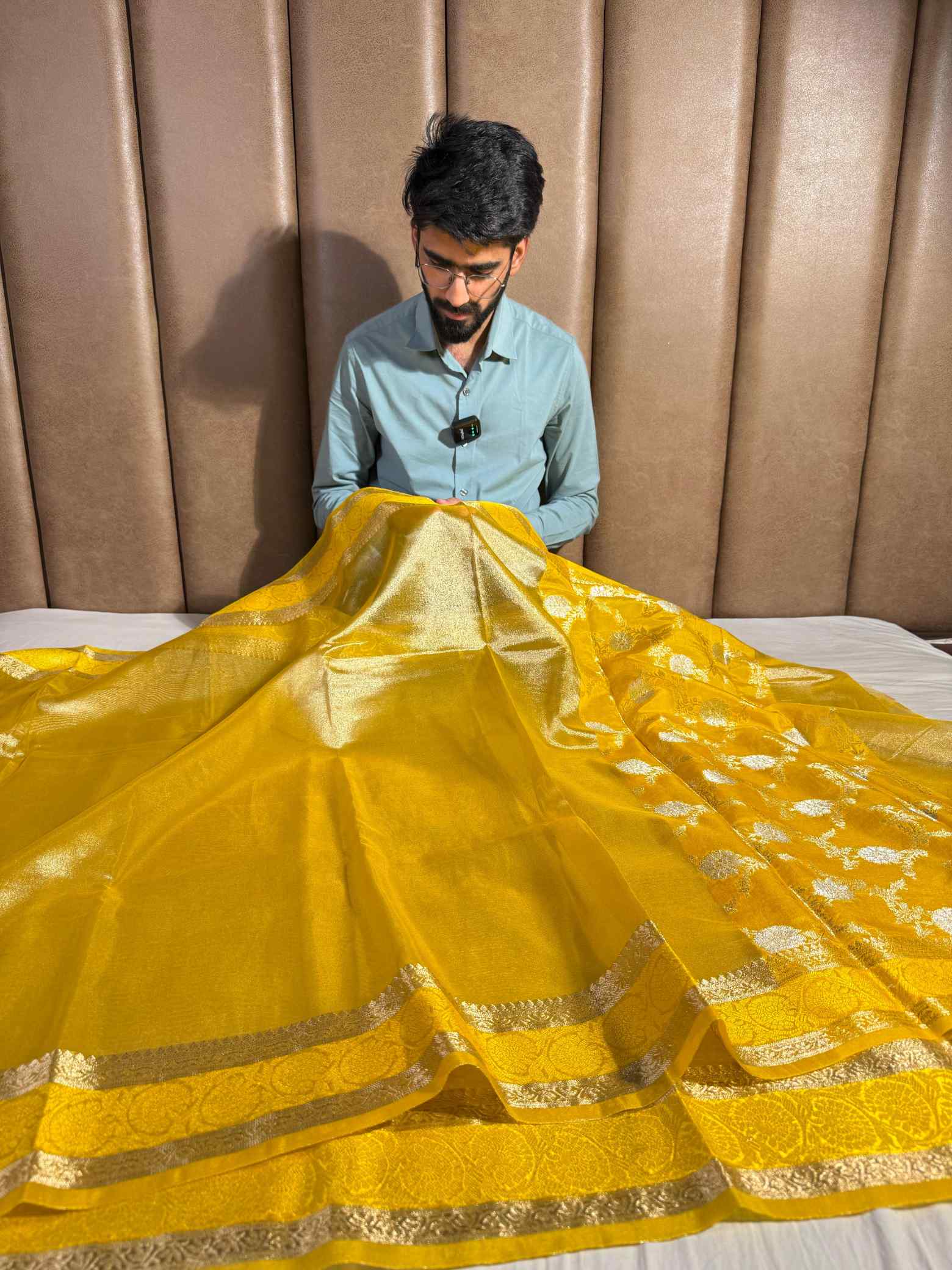 Bright Metallic Yellow Soft Tissue Silk Banarasi Saree