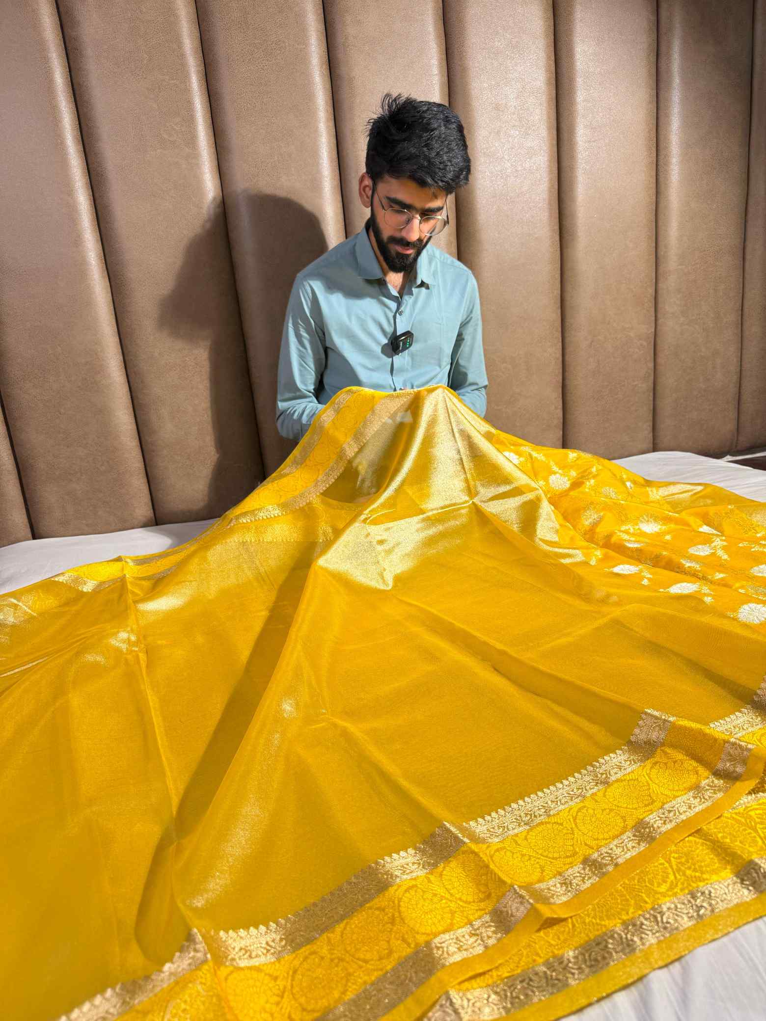 Bright Metallic Yellow Soft Tissue Silk Banarasi Saree
