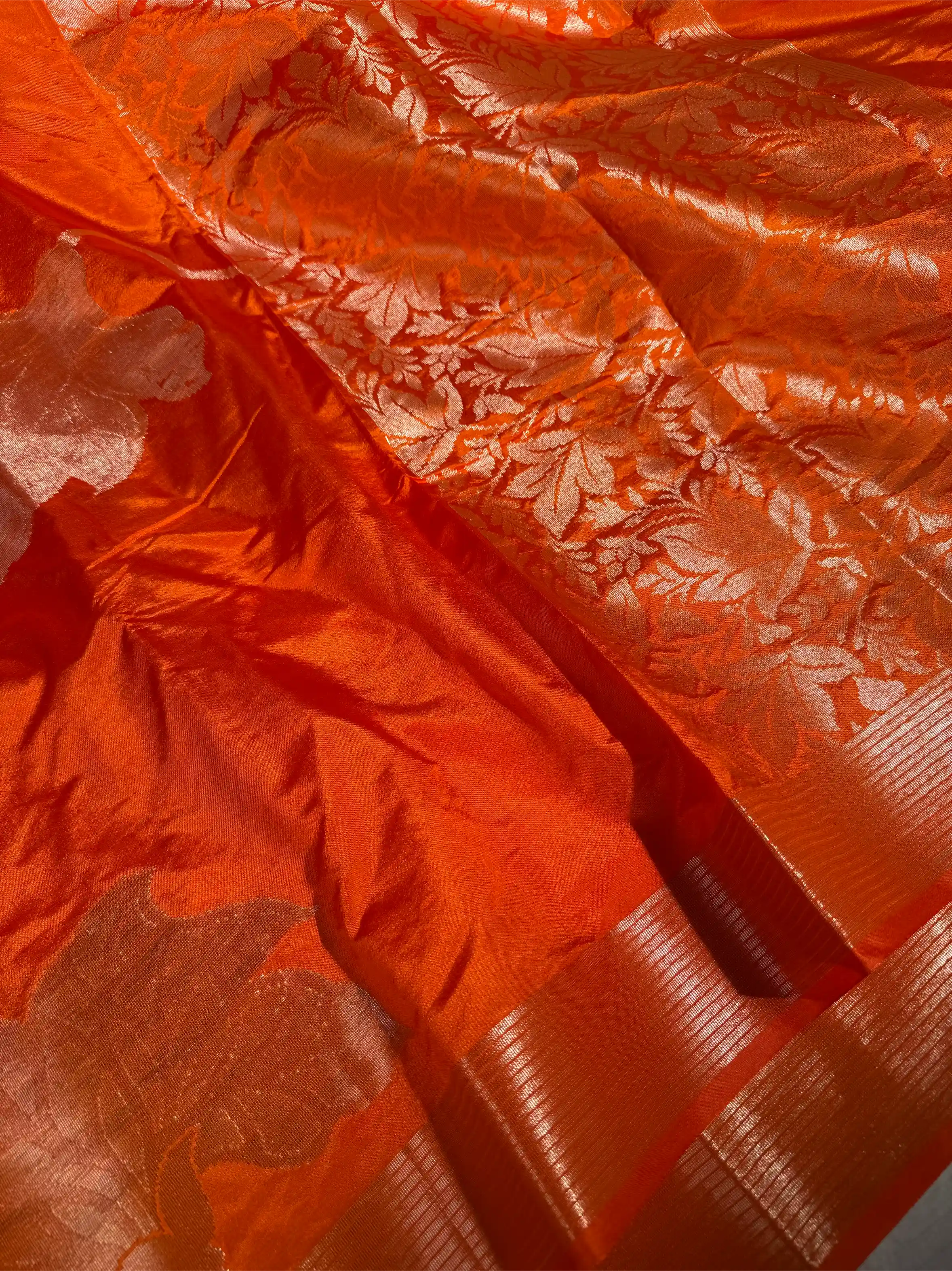 Bright Orange Chinia Silk Heritage Grand Design Banarasi Saree