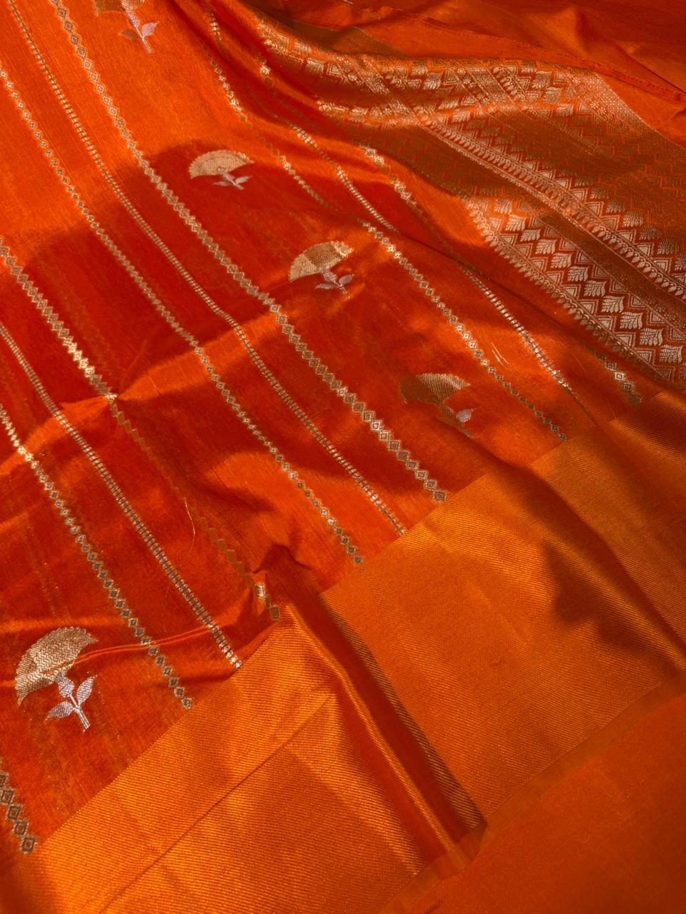 Bright Orange Mango Silk Heritage Banarasi Saree