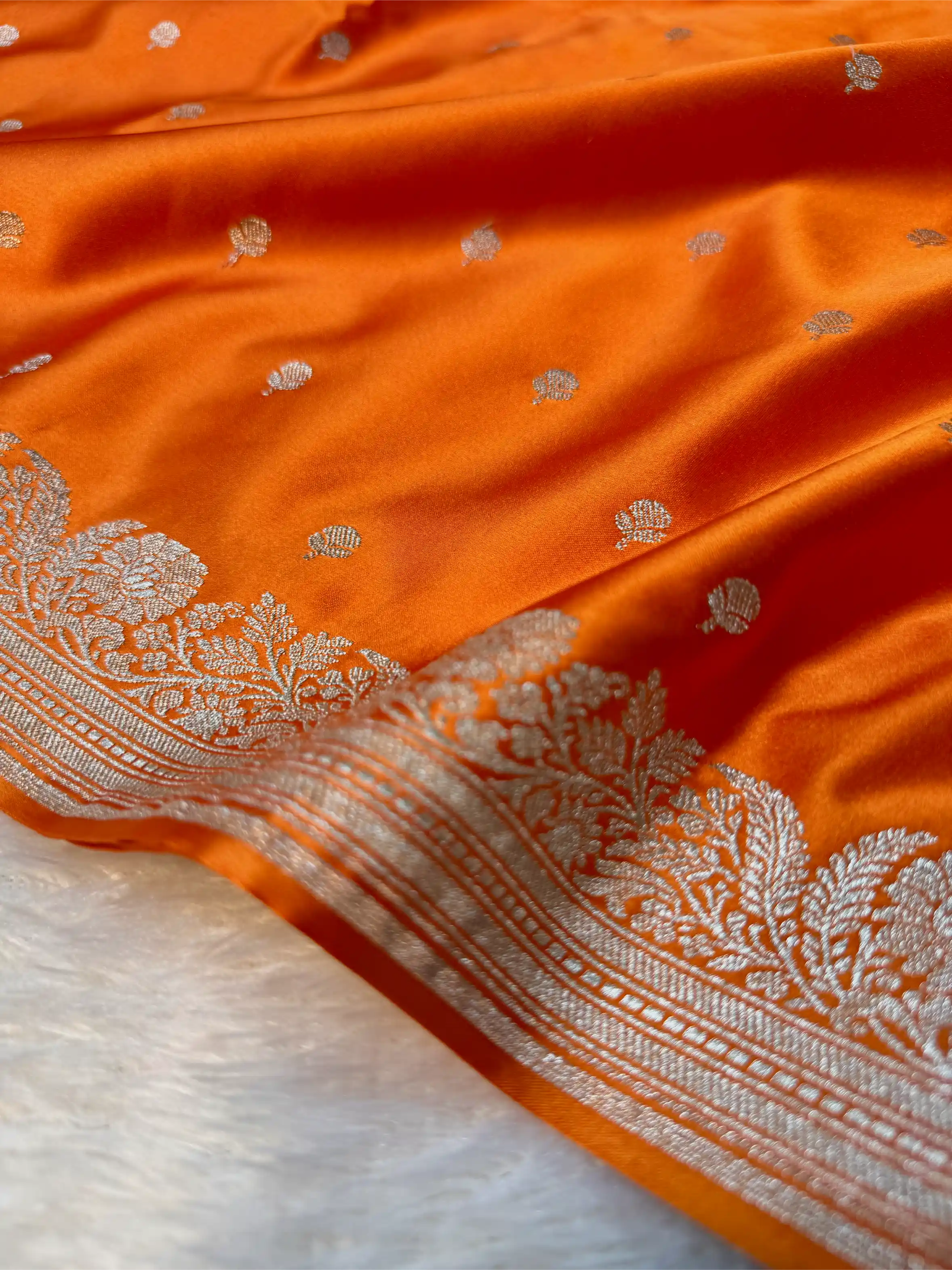 Bright Orange Mashru Katan Silk Heritage Banarasi Saree