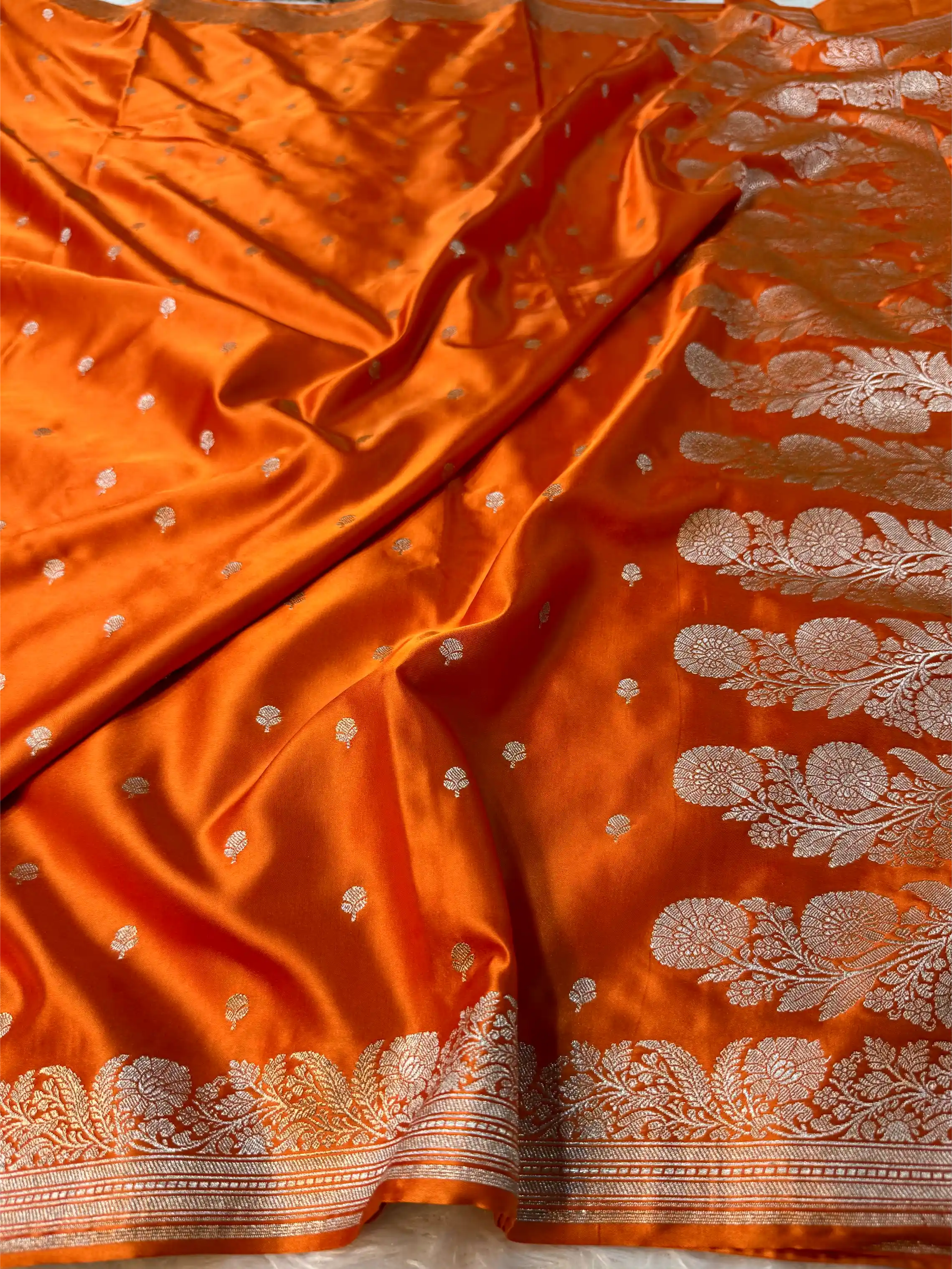 Bright Orange Mashru Katan Silk Heritage Banarasi Saree