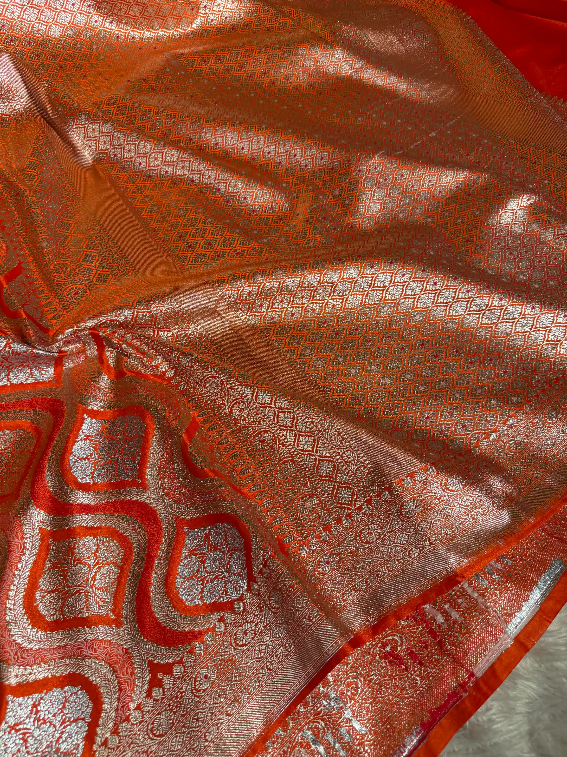 Bright Orange Mashru Katan Silk Heritage Grand Banarasi Saree