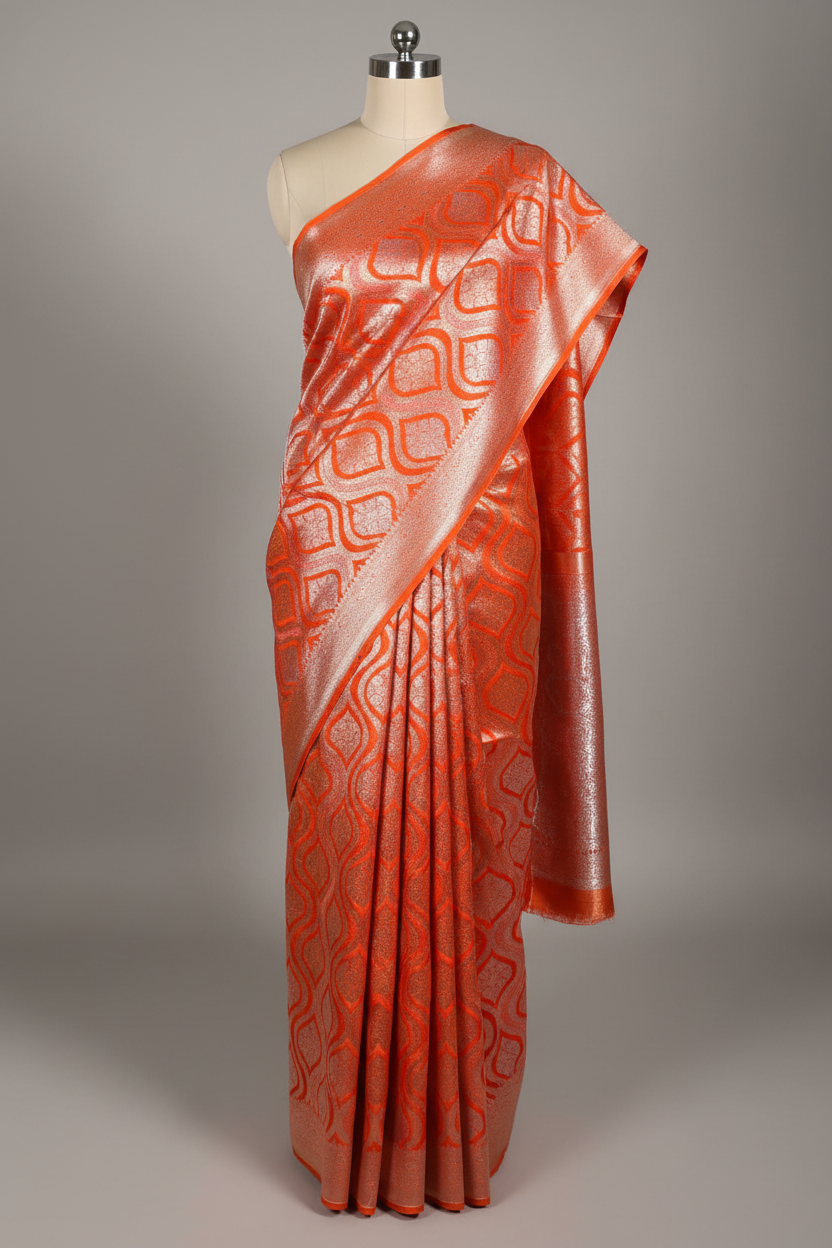 Bright Orange Mashru Katan Silk Heritage Grand Banarasi Saree