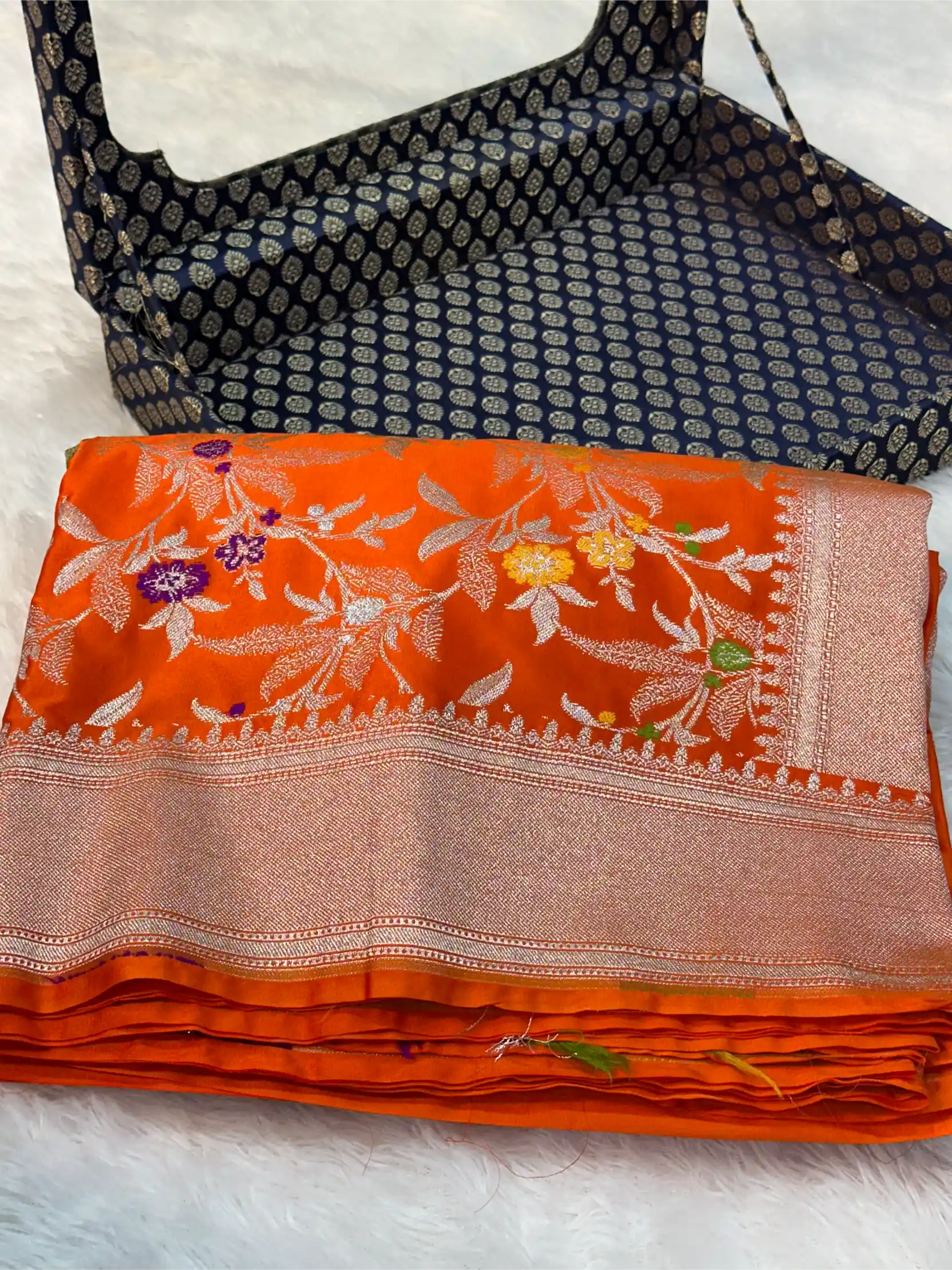 Bright Orange Mashru Katan Silk Meenakari Intricate Weave Banarasi Saree