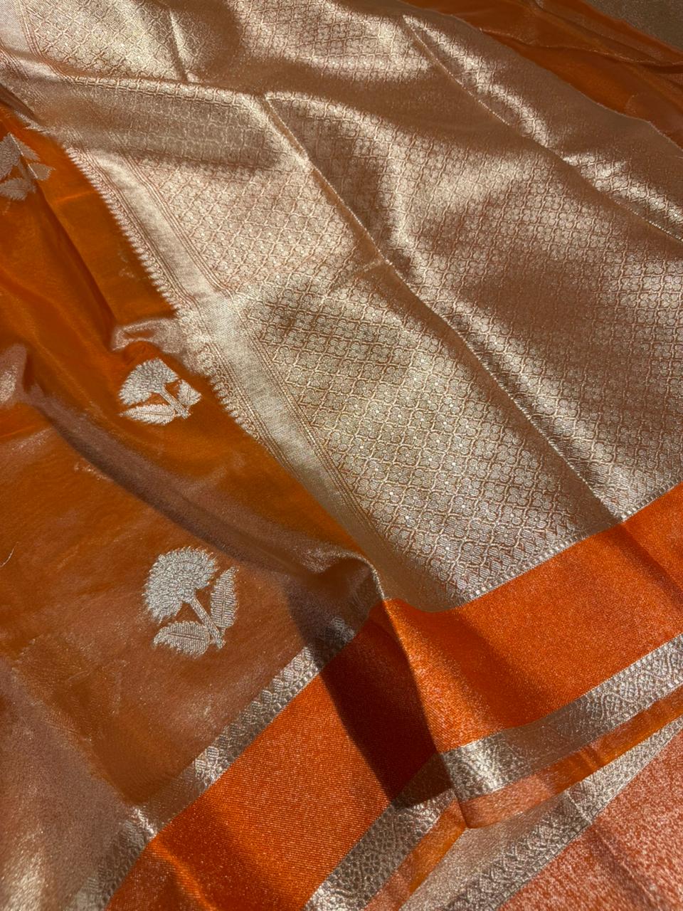 Bright Orange Soft Tissue Silk Heritage Banarasi Saree