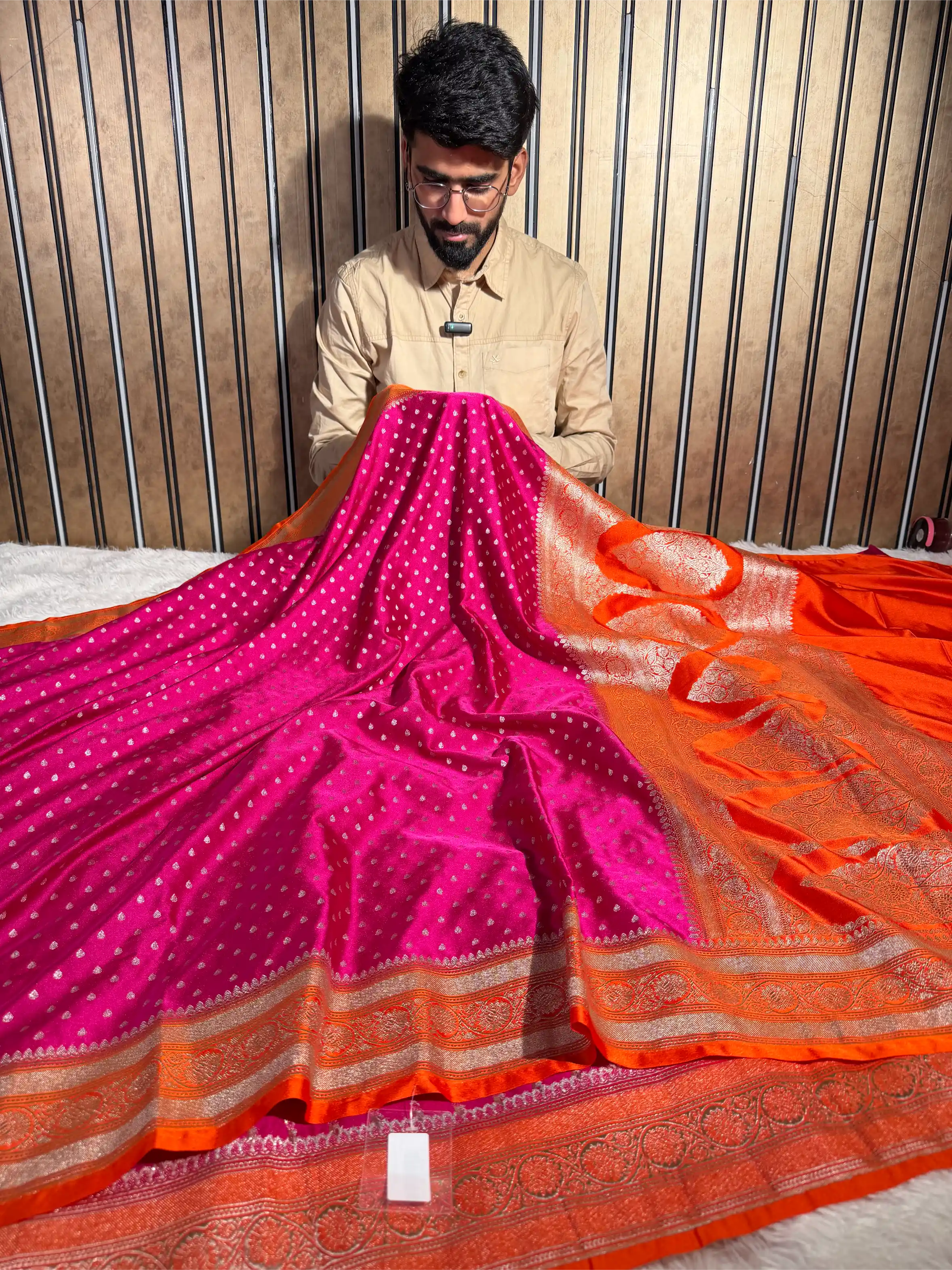 Bright Pink Eccentric Mashru Katan Silk Banarasi Saree