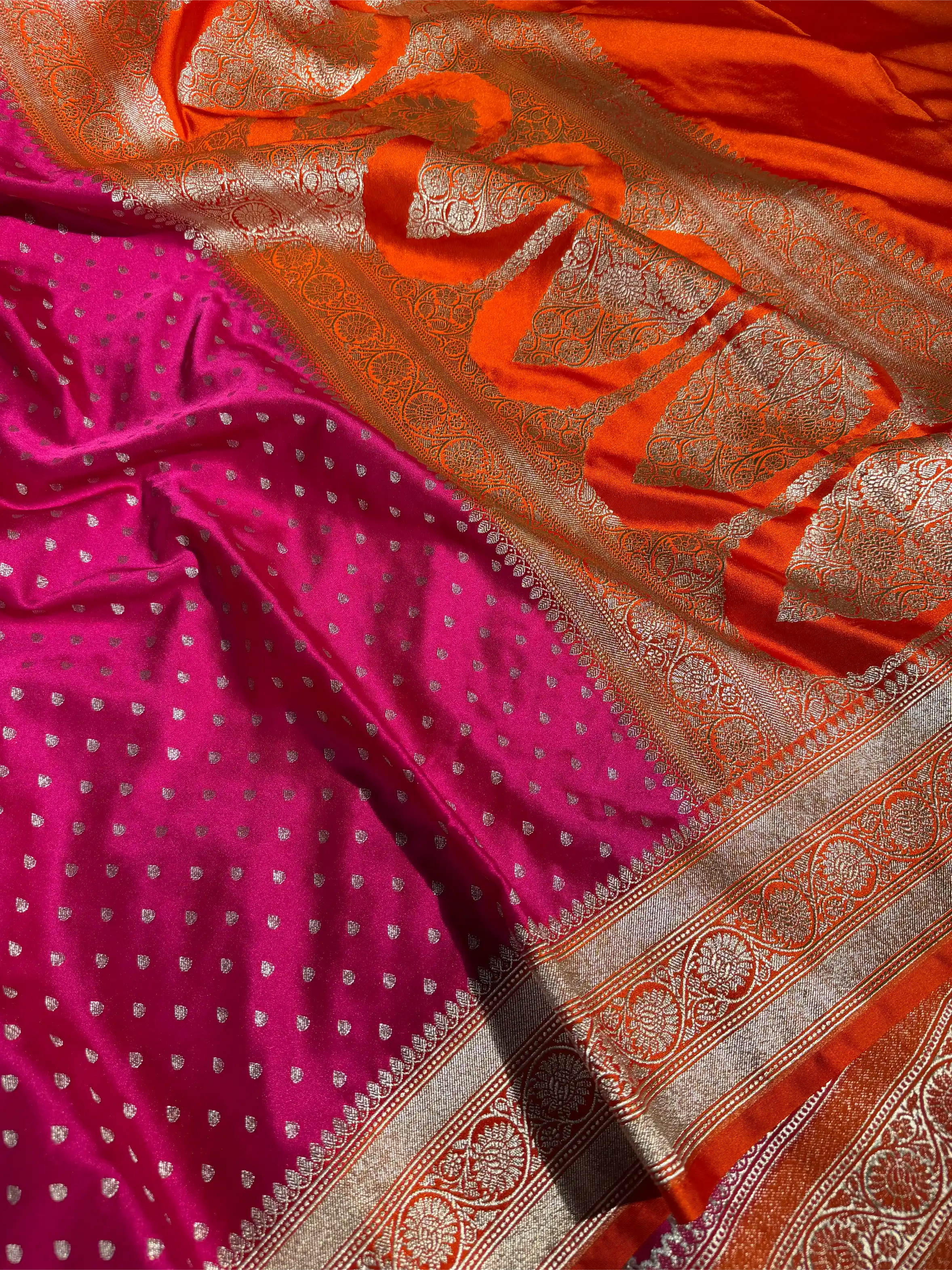 Bright Pink Eccentric Mashru Katan Silk Banarasi Saree
