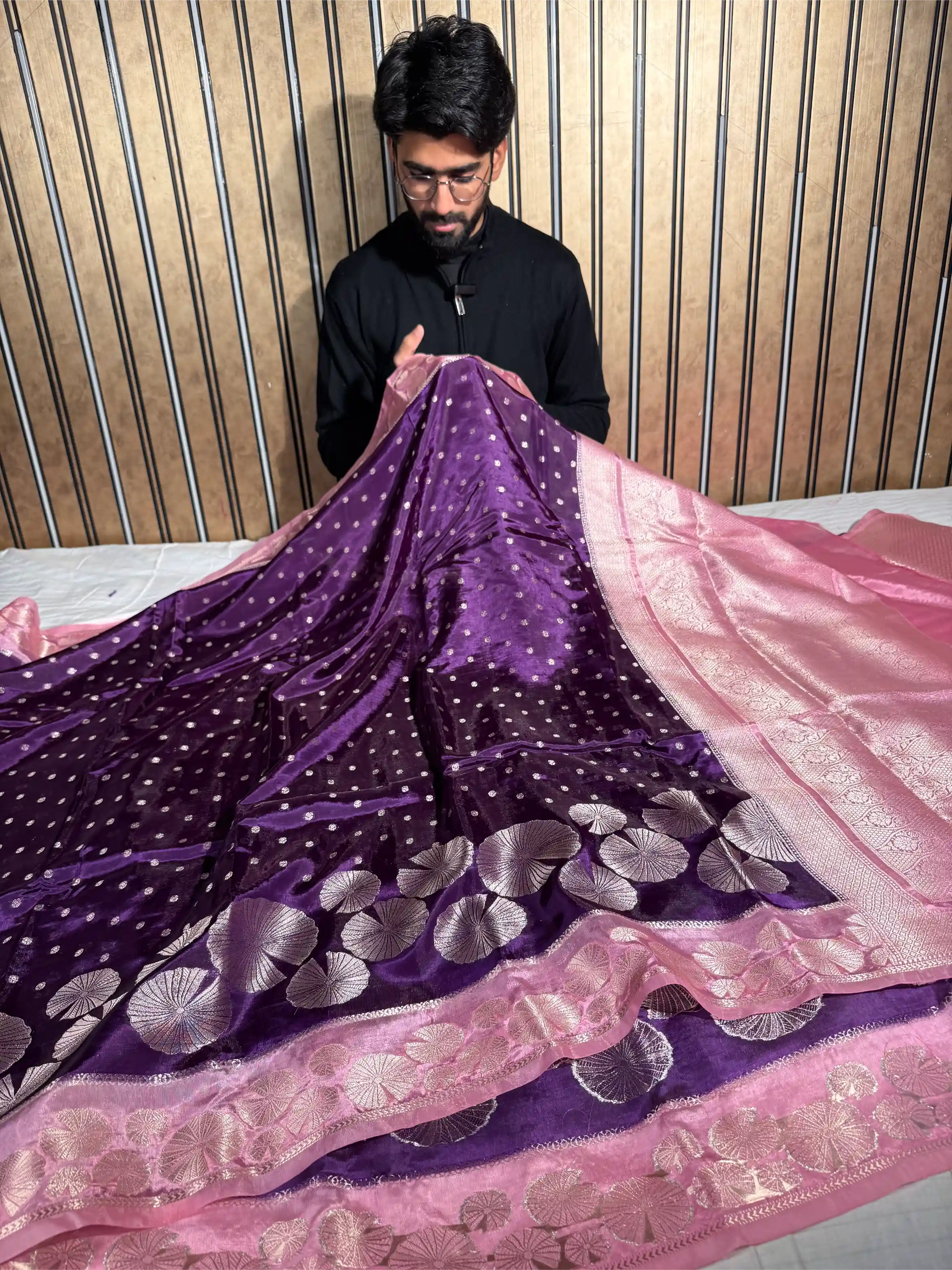 Bright Purple Banana Silk Contemporary Banarasi Saree