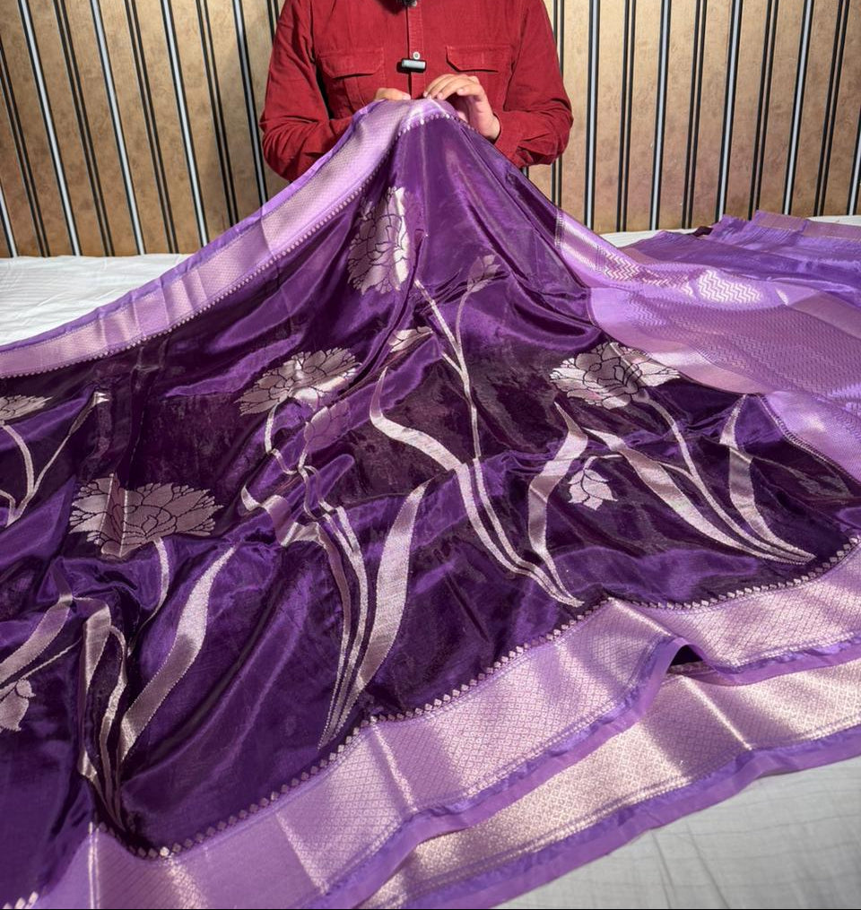 Bright Purple Banana Silk Heritage Weave Banarasi Saree