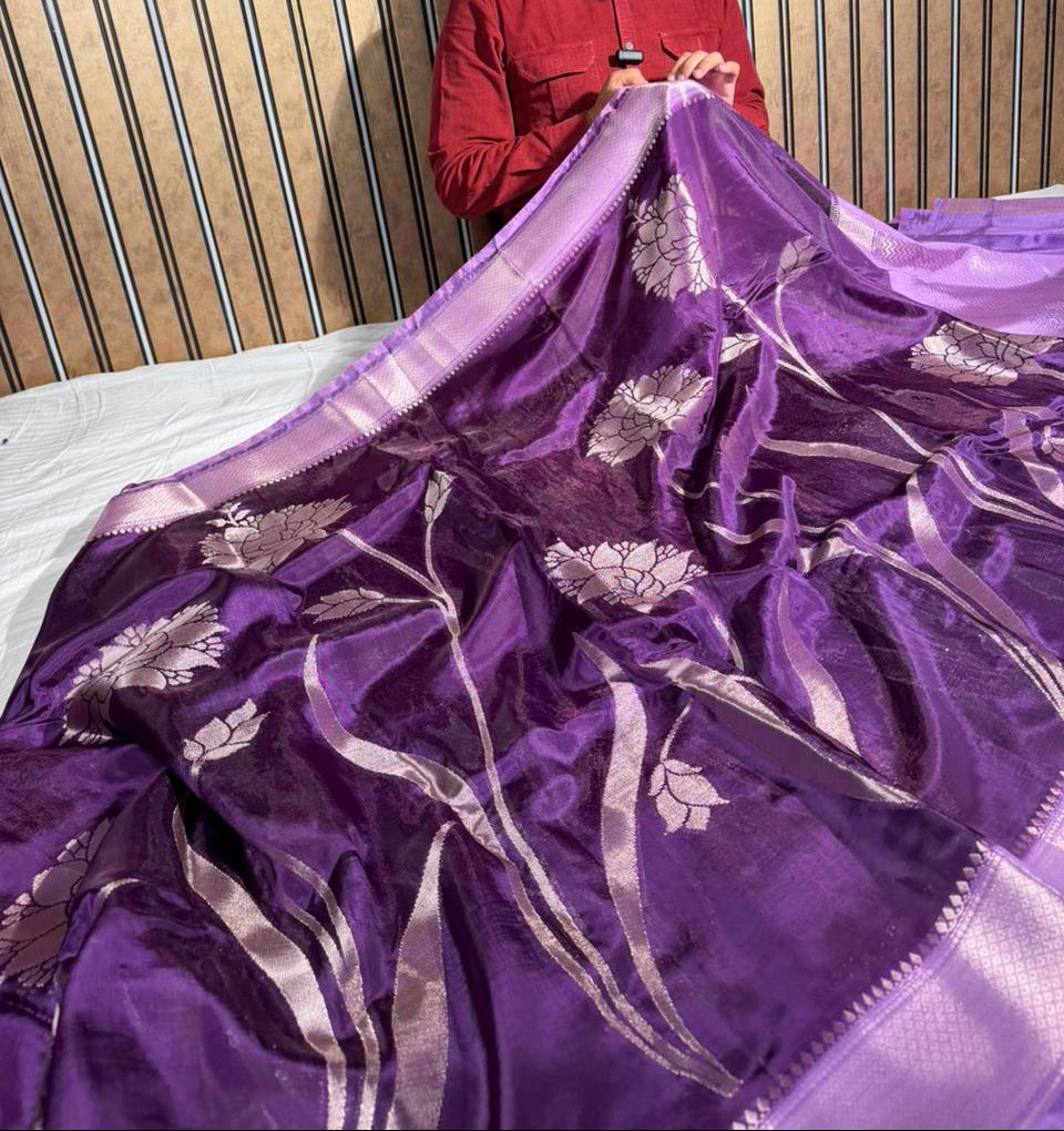 Bright Purple Banana Silk Heritage Weave Banarasi Saree