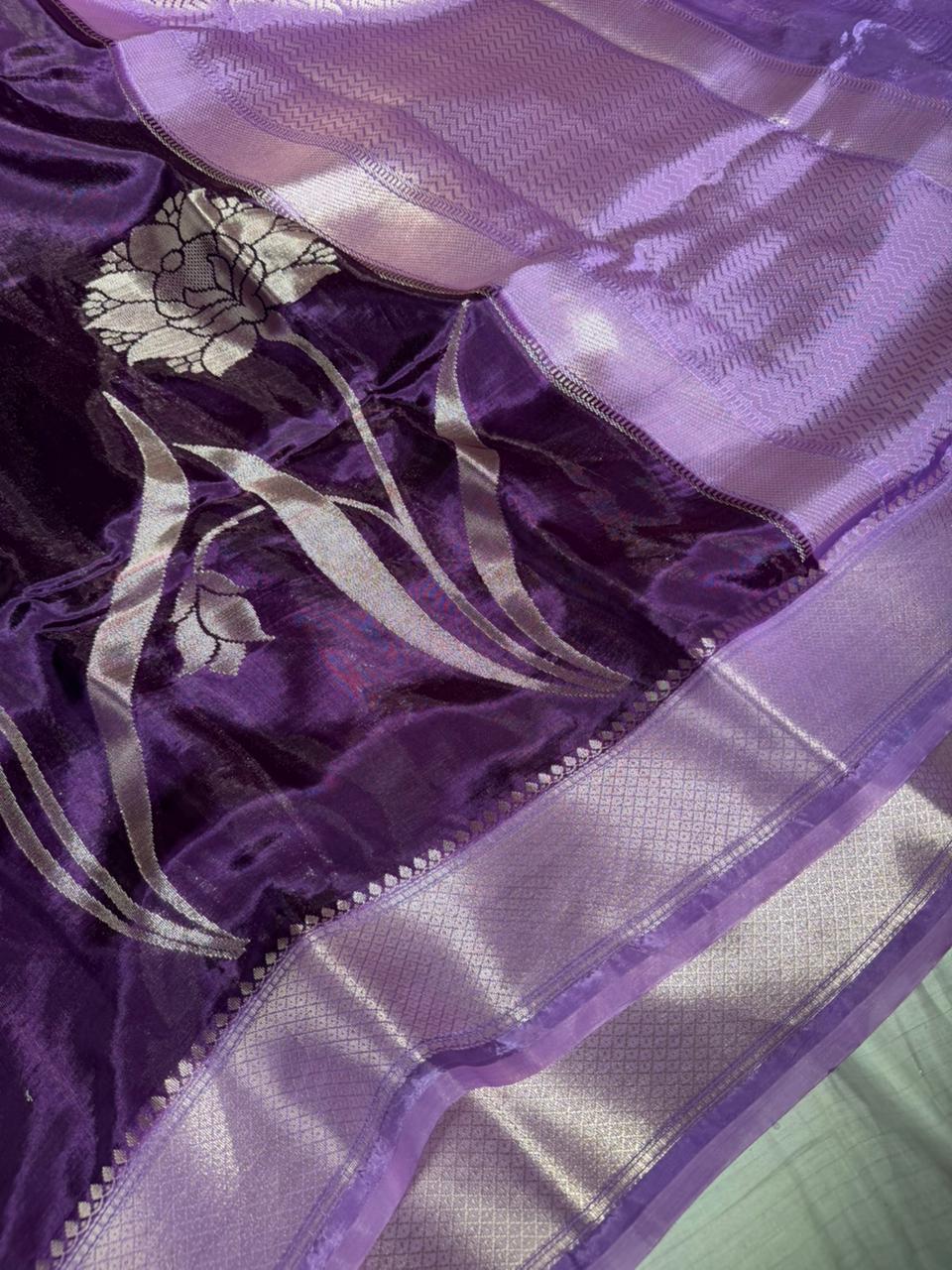 Bright Purple Banana Silk Heritage Weave Banarasi Saree