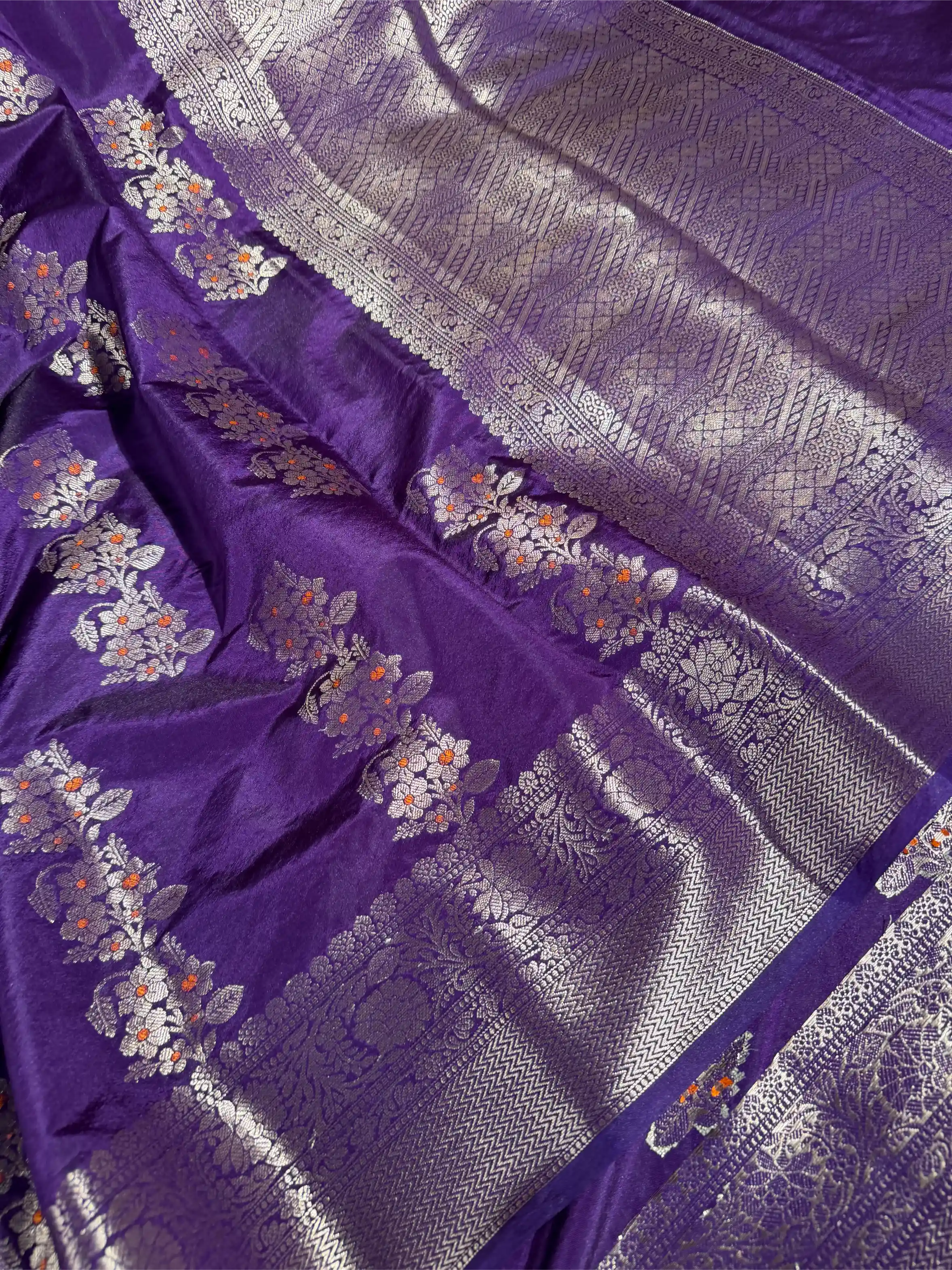 Bright Purple Banana Silk Meenakari Weave Banarasi Saree