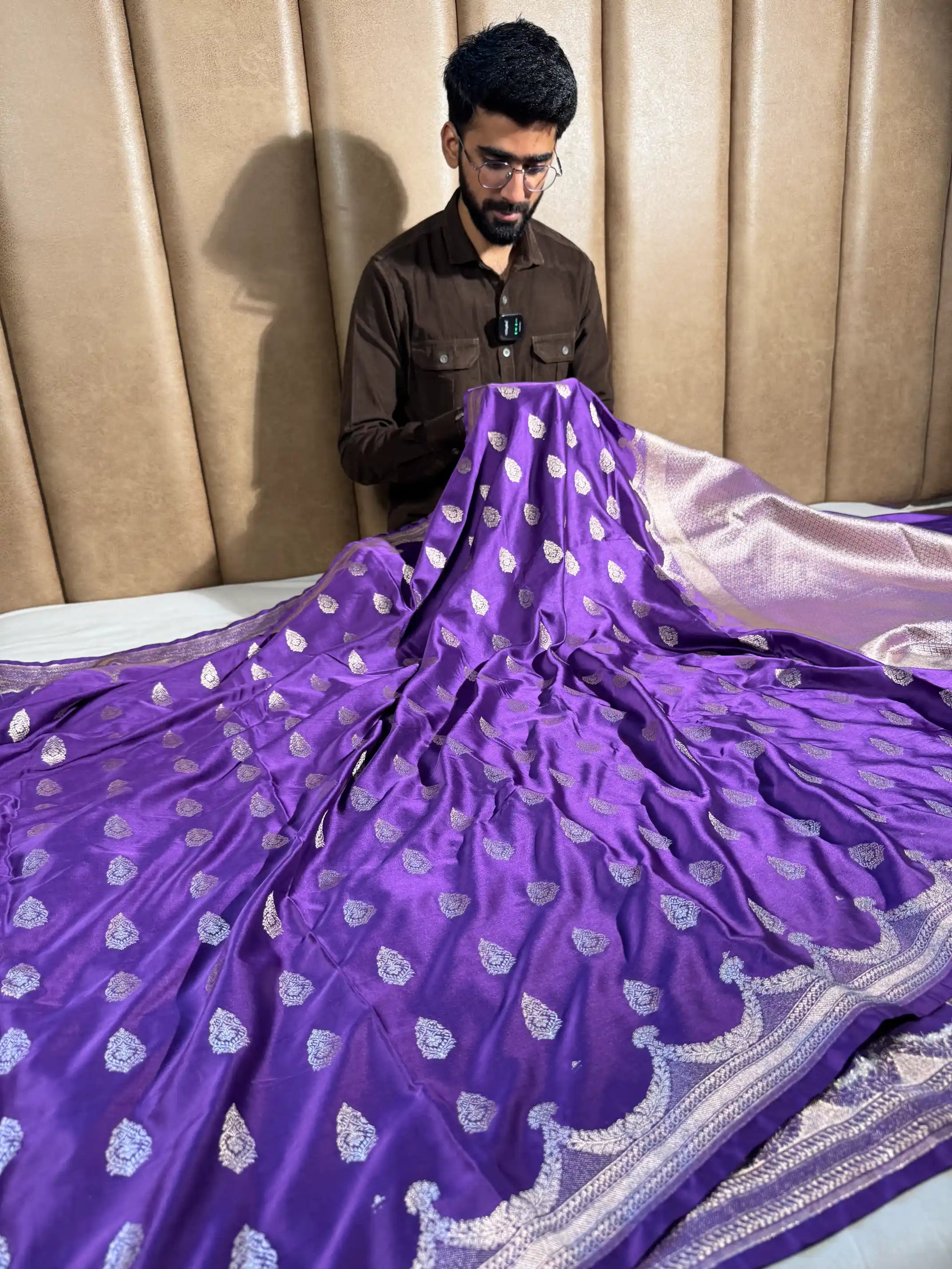 Bright Purple Mashru Katan Silk Contemperory Banarasi Saree