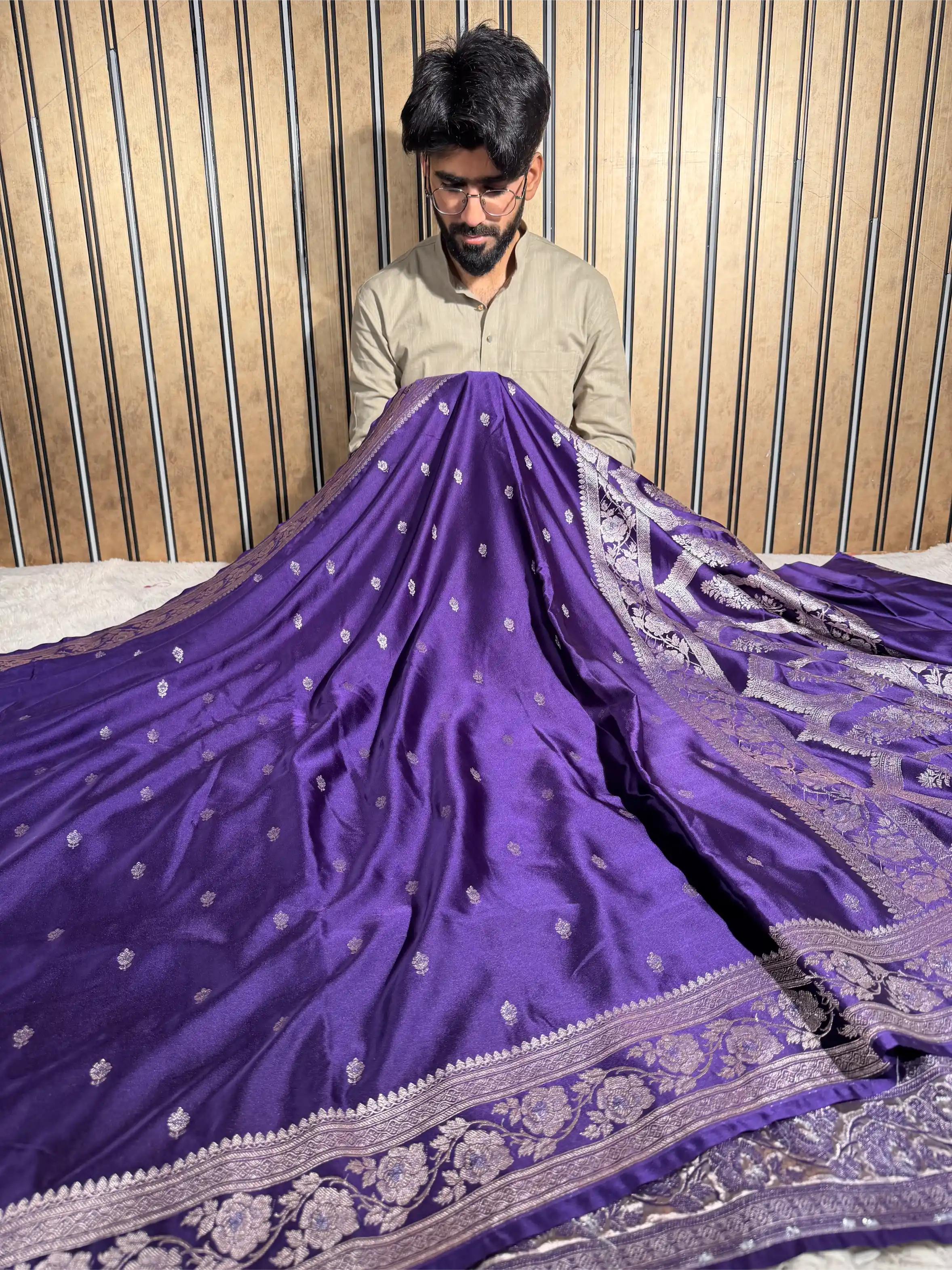Bright Purple Mashru Katan Silk Eccentric Banarasi Saree