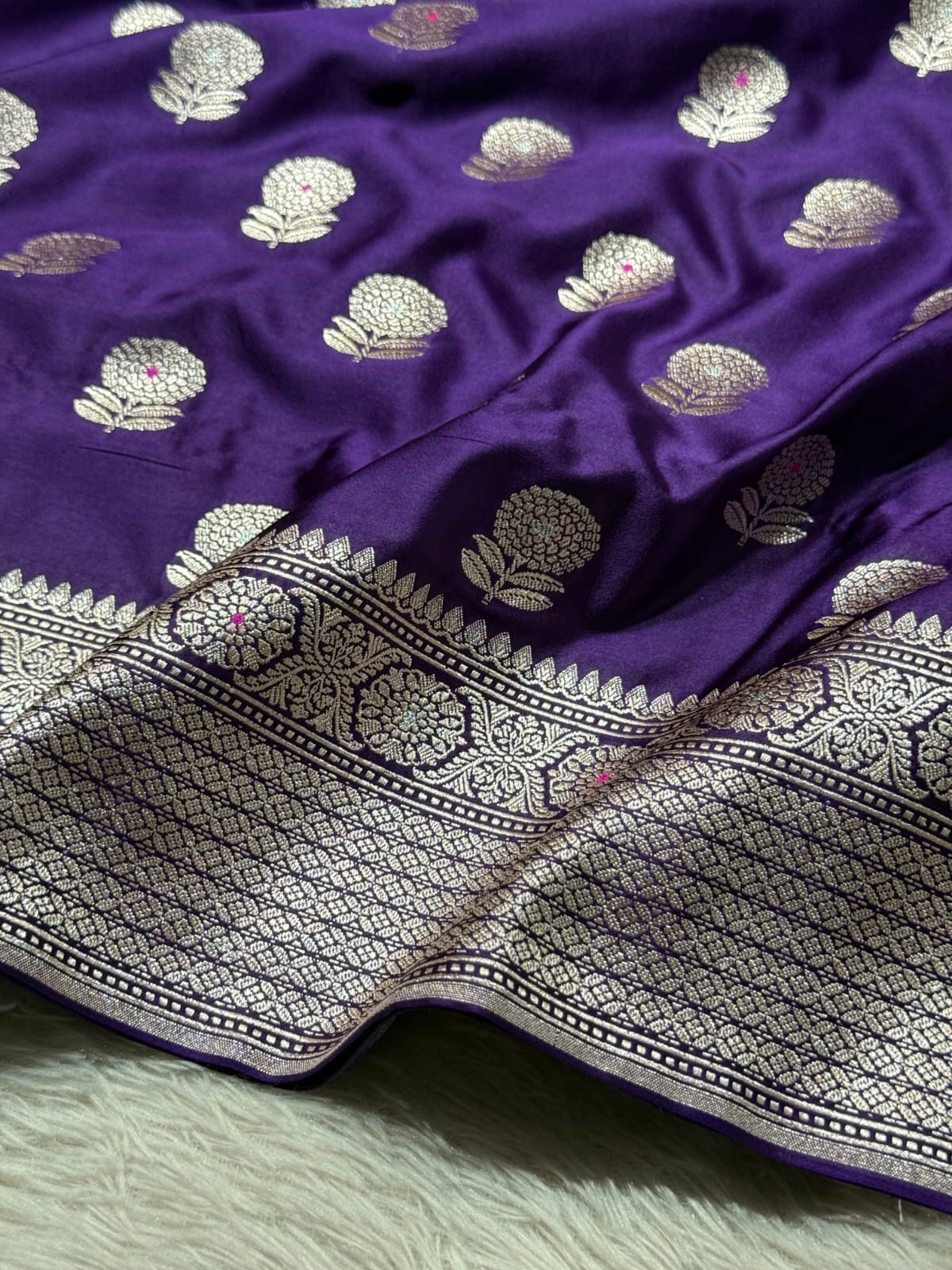 Bright Purple Mashru Katan Silk Meenakari Buta Banarasi Saree