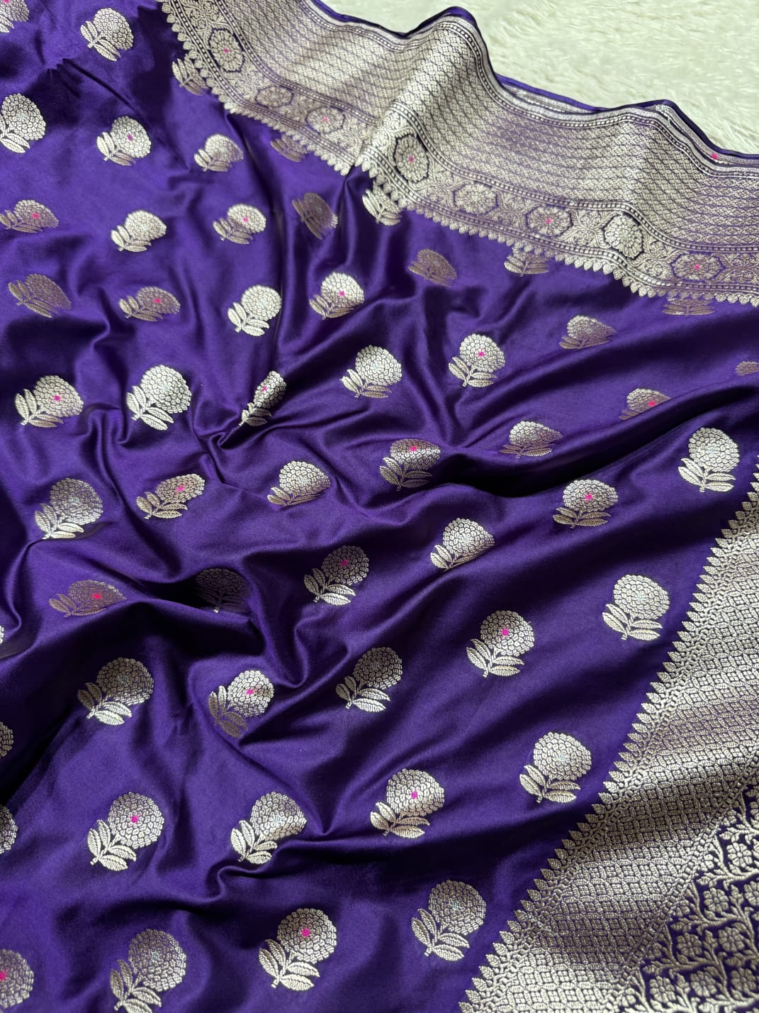 Bright Purple Mashru Katan Silk Meenakari Buta Banarasi Saree