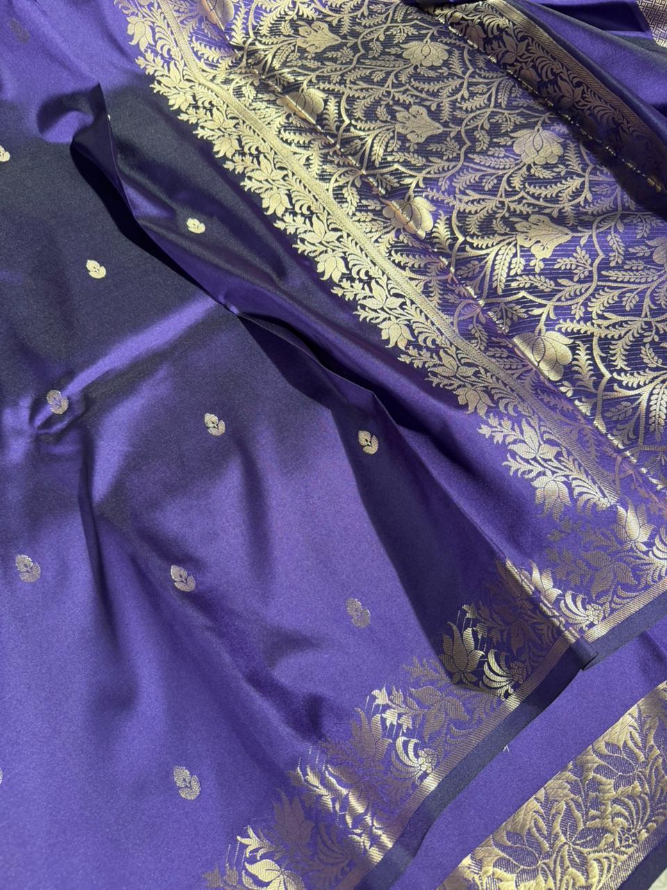 Bright Purple Semi Katan Silk Contemporary Weave Banarasi Saree