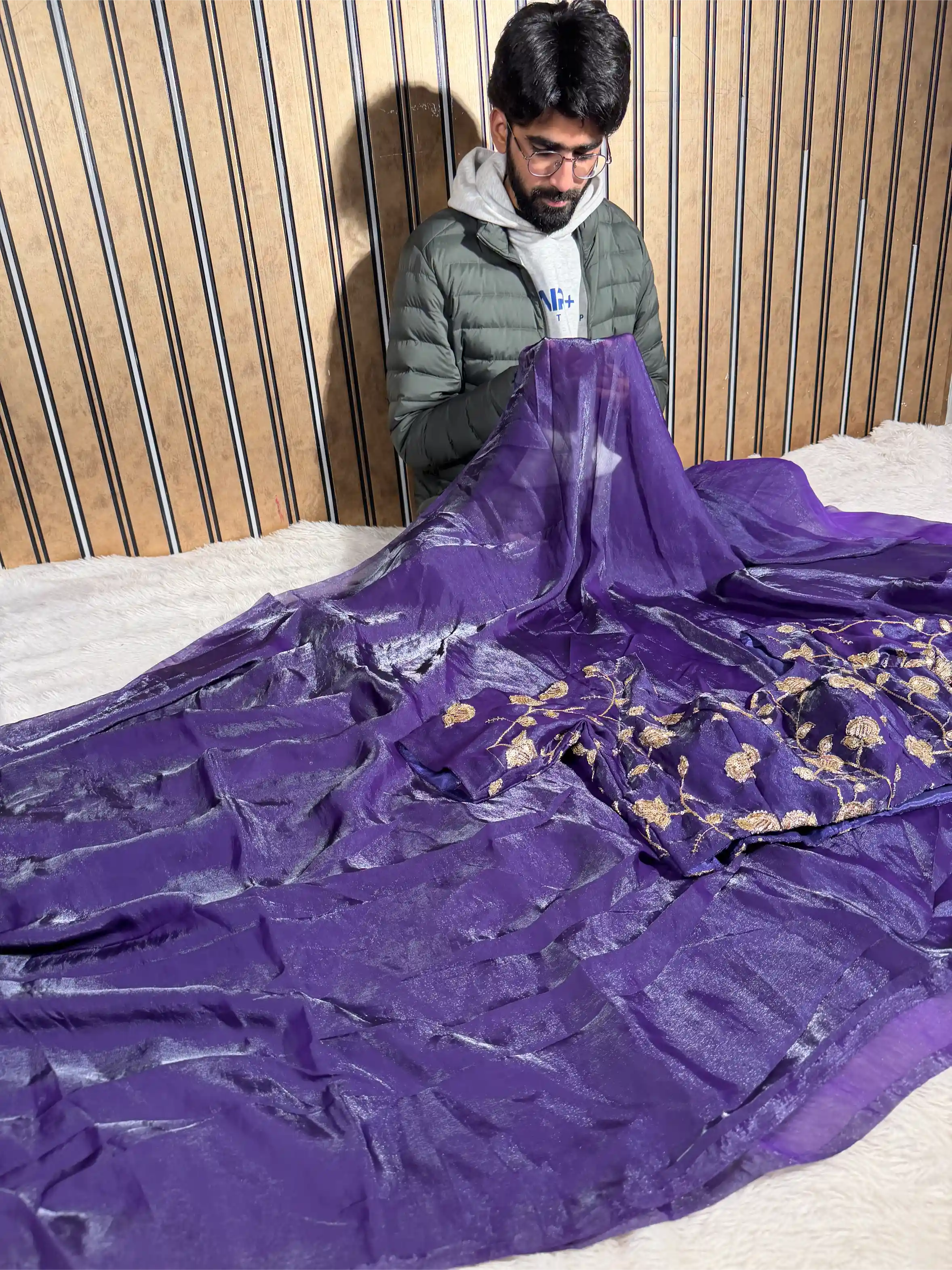 Bright Purple Shimmery Tissue Silk Designer Banarasi Saree