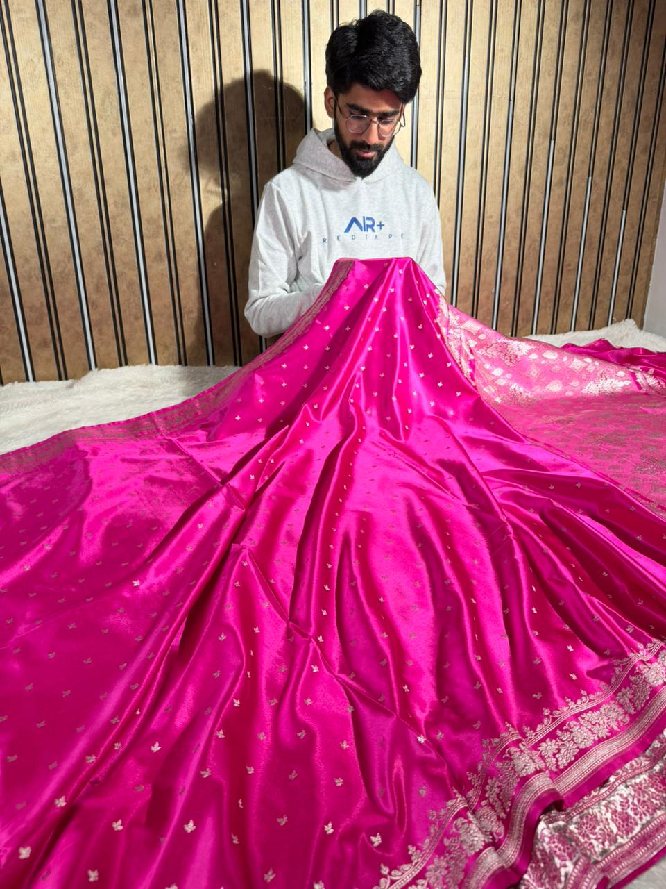 Bright Rani Pink Mashru Katan Silk Banarasi Saree