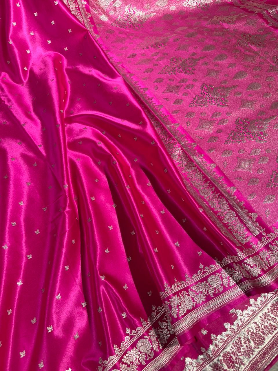 Bright Rani Pink Mashru Katan Silk Banarasi Saree
