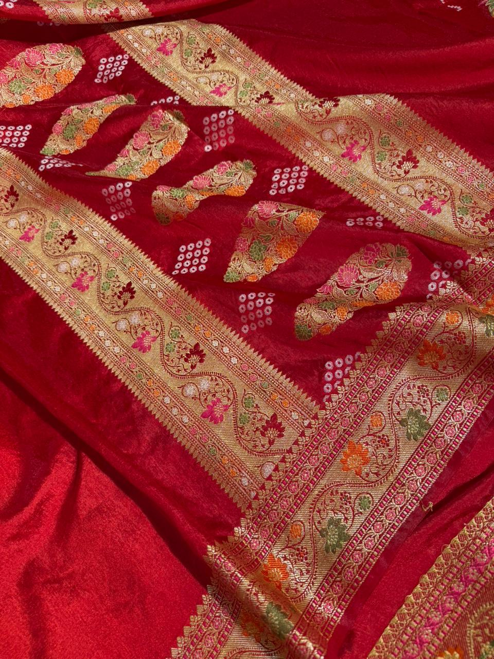 Bright Red Shade Soft Georgette Banarasi Saree with Tilfi Meenakari Weave