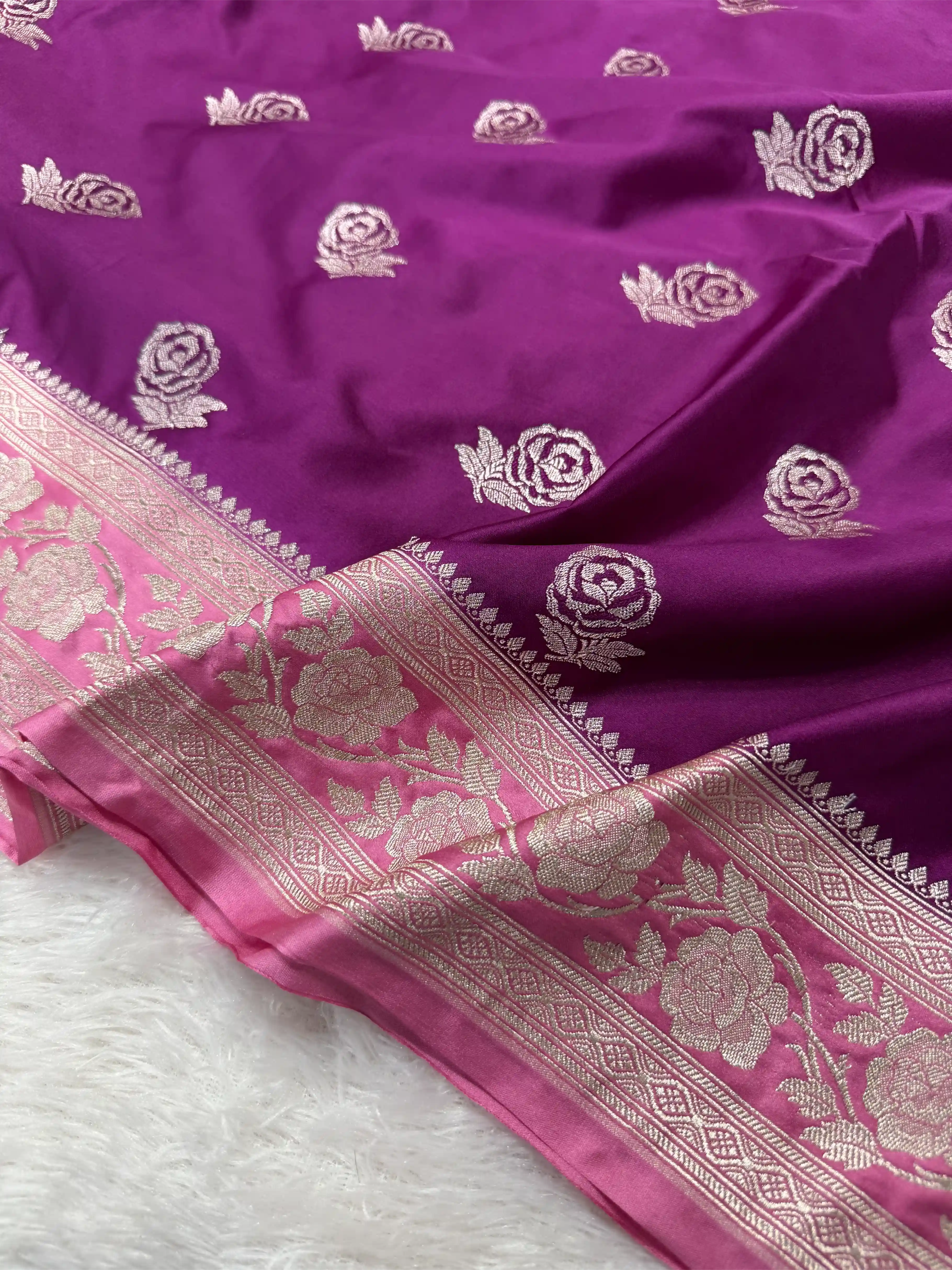 Bright Violet Mashru Katan Silk Eccentric Traditional Weave Banarasi Saree