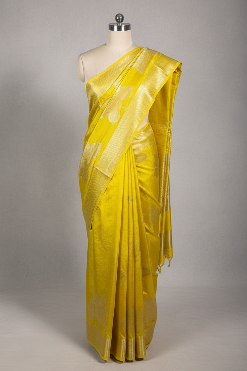 Bright Yellow Chinia Silk Heritage Grand Design Banarasi Saree