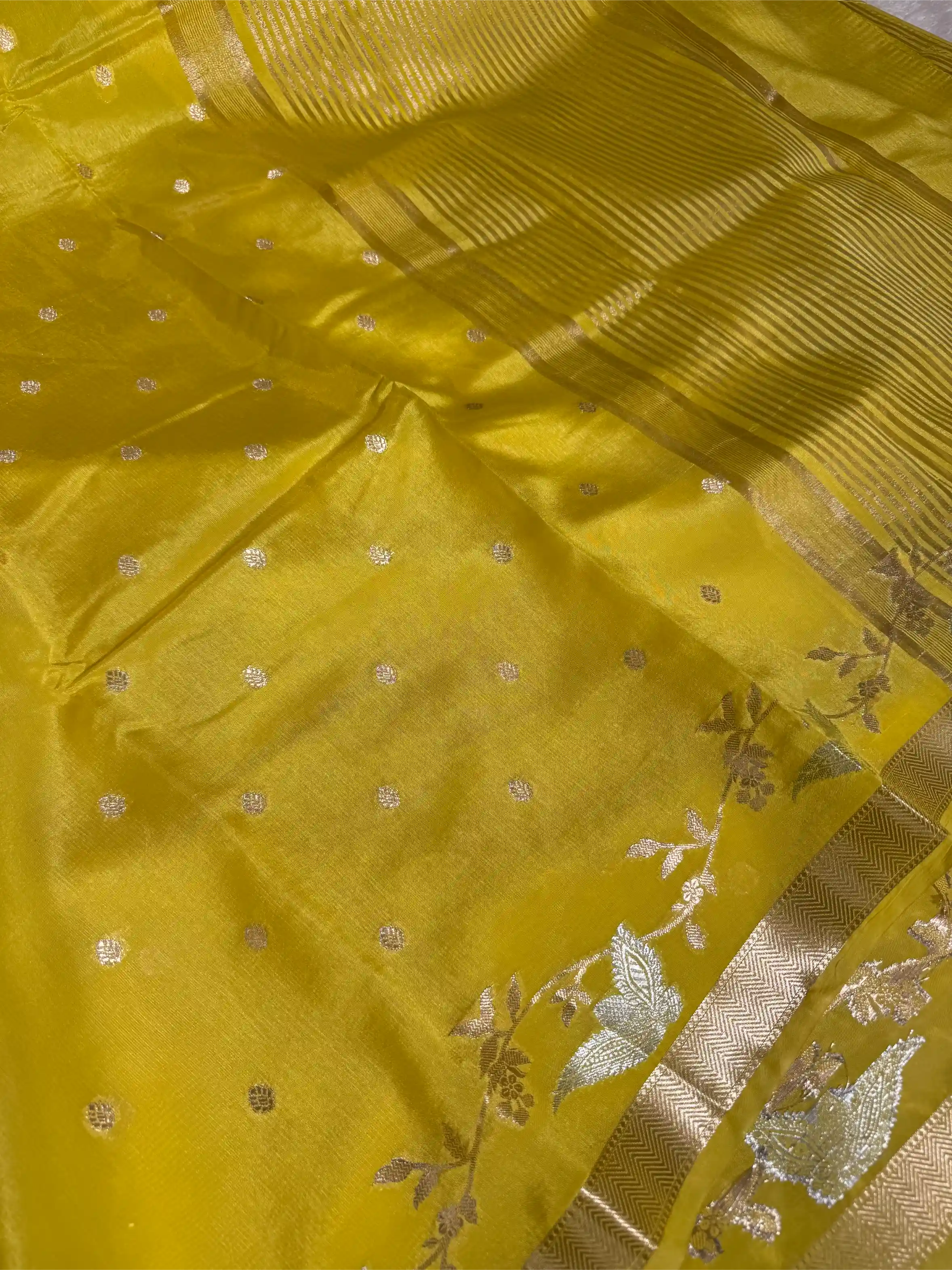 Bright Yellow Chinia Silk Intricate Banarasi Saree