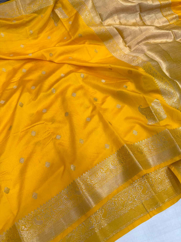 Bright Yellow Chiniya Silk Banarasi Saree