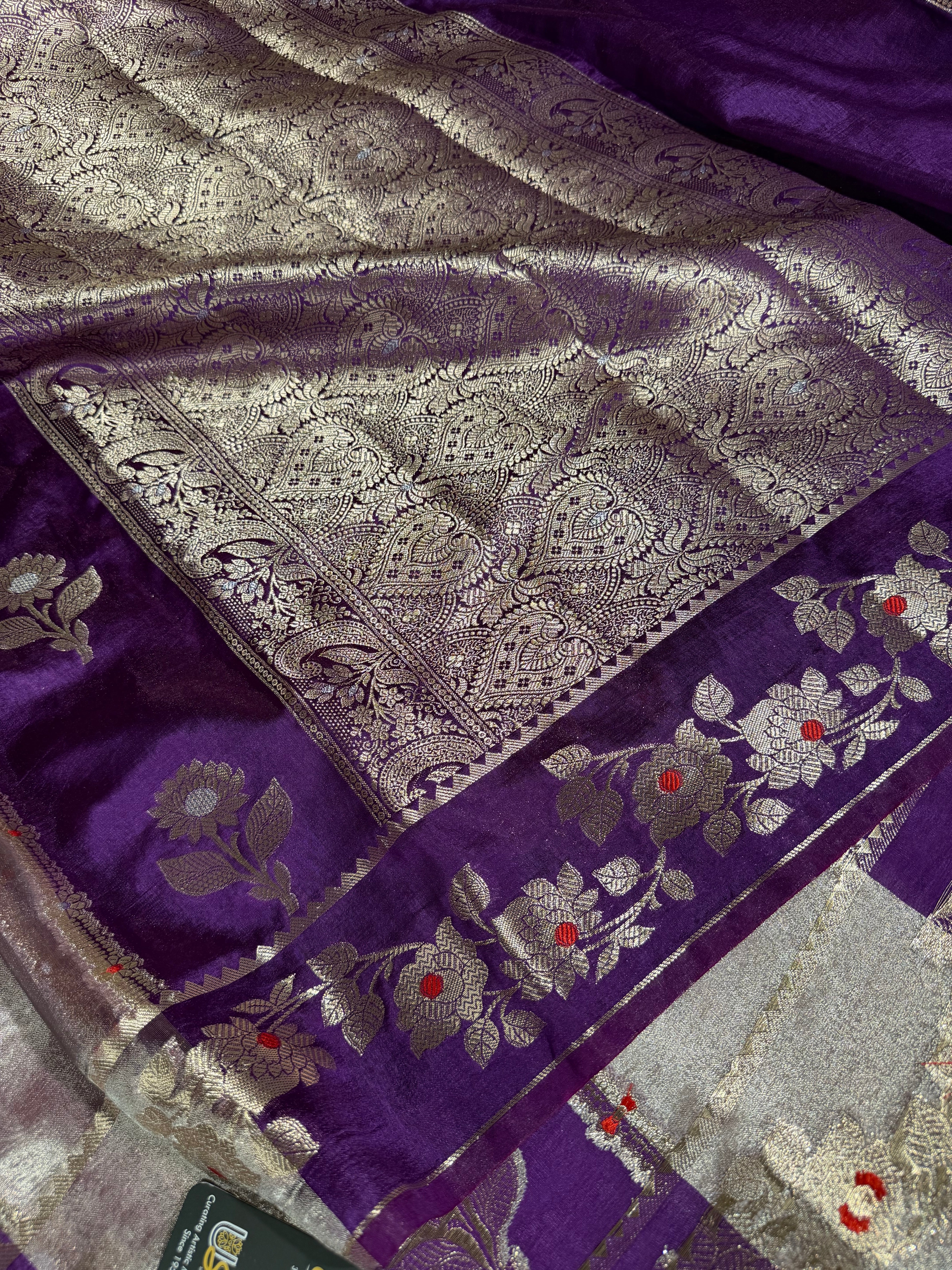 Bright Majenta Chinia Tissue Heritage Banarasi Saree