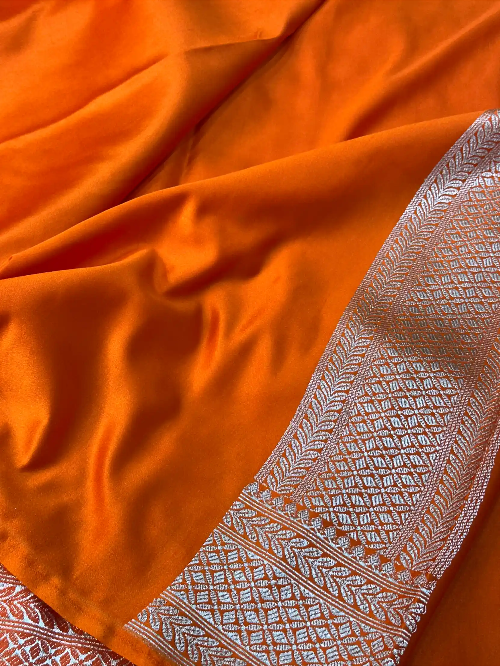 Bright Orange Mashru Katan Silk Meenakari Weave Banarasi Saree