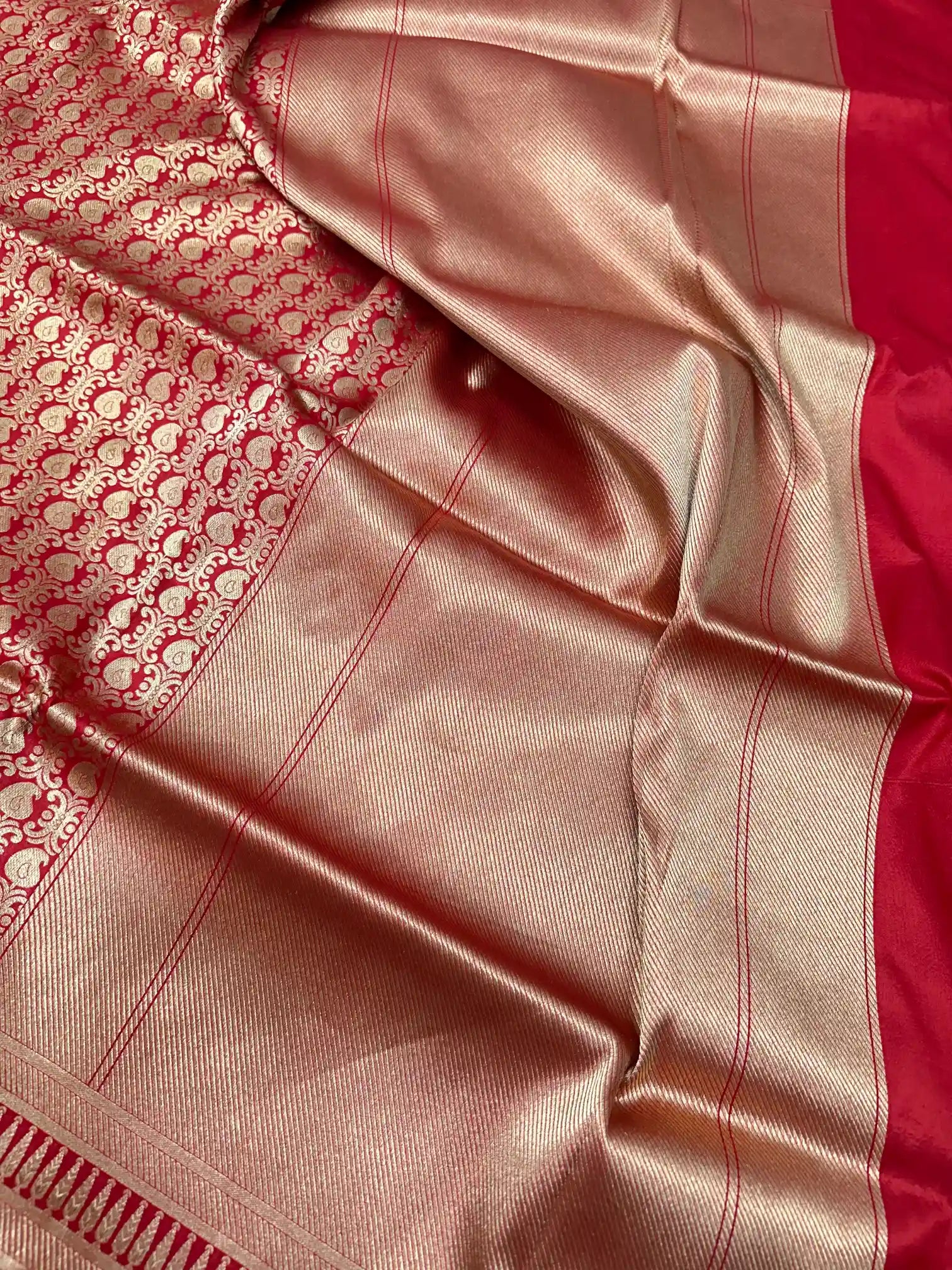 Bright Red Pure Katan Silk Banarasi Saree