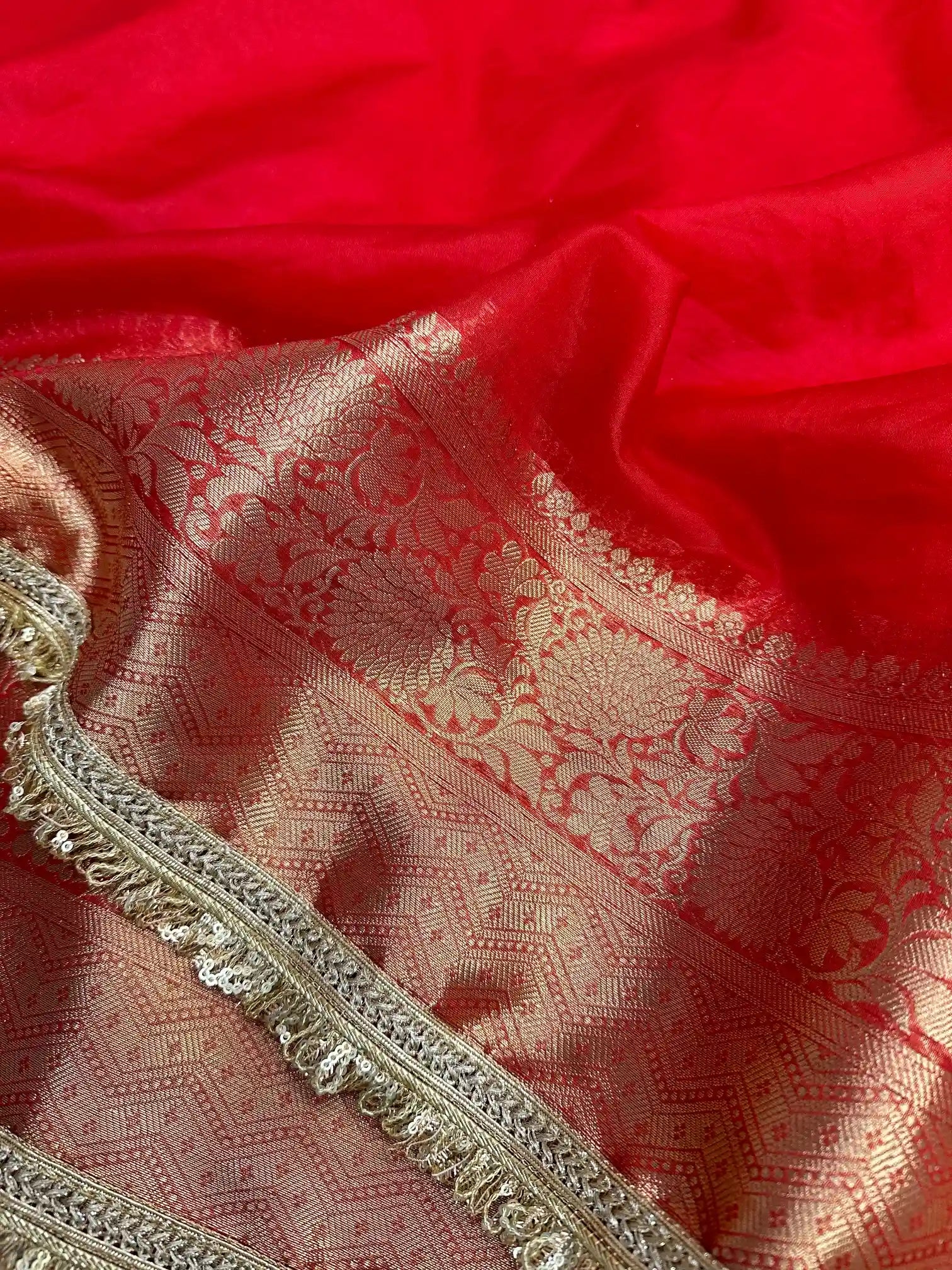 Bright Red Shade Organza Silk Designer Saree