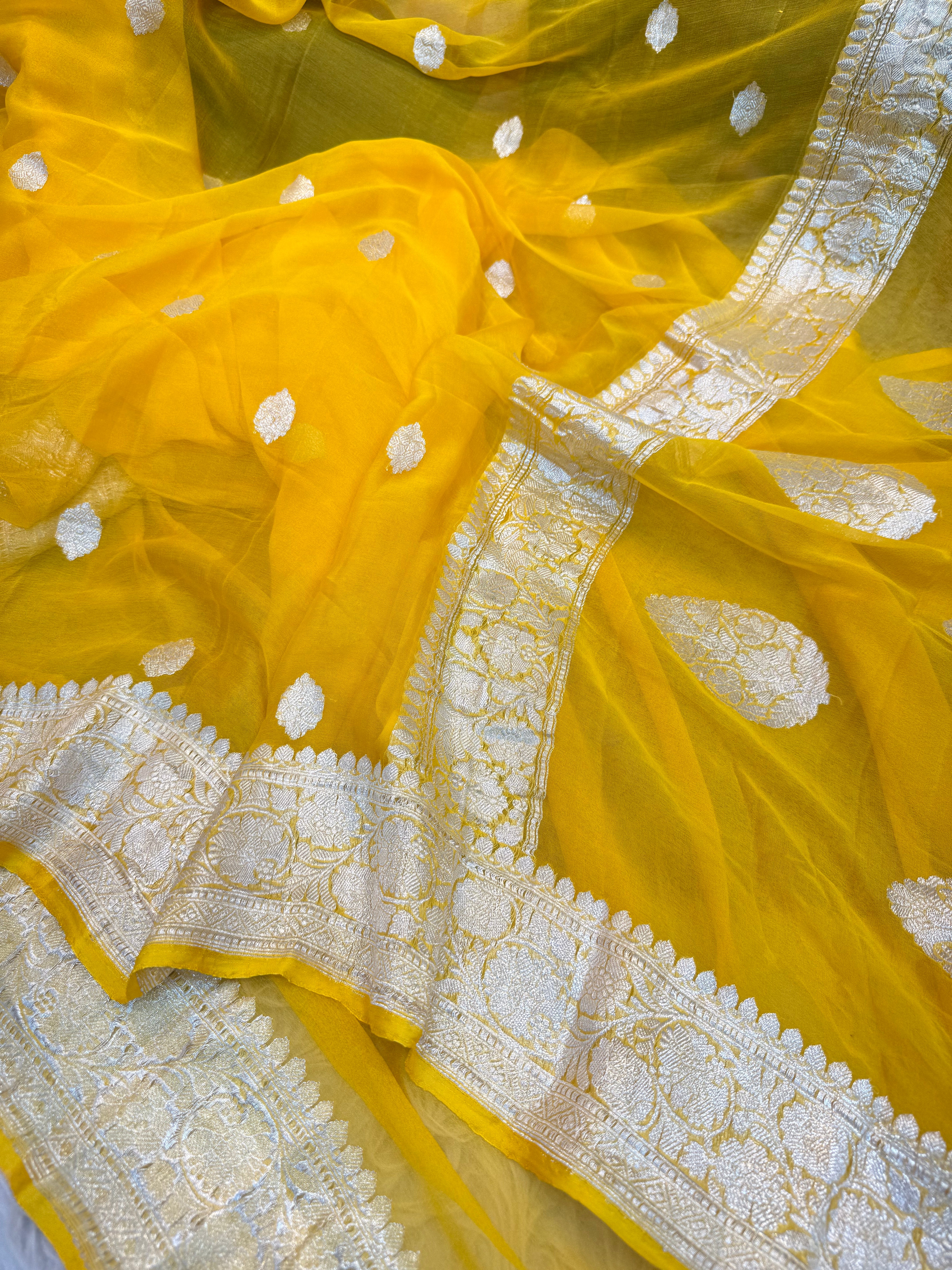 Bright Yellow Khaddi Chiffon Saree