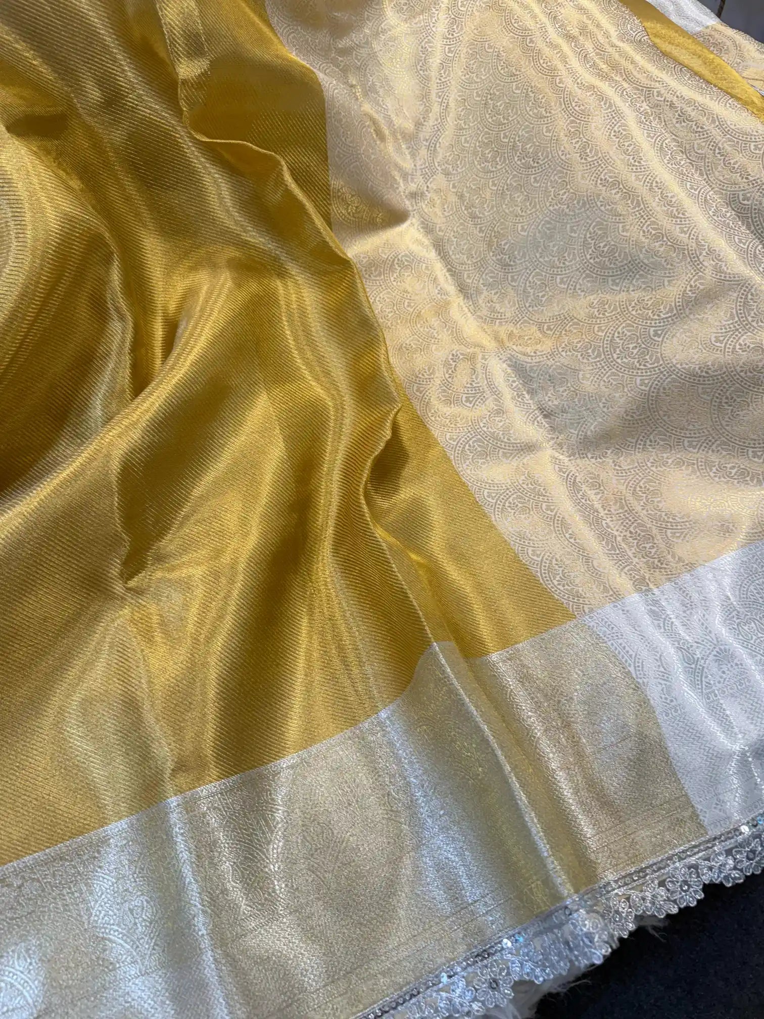 Brocade Tissue Silk Lace Work Banarasi Saree