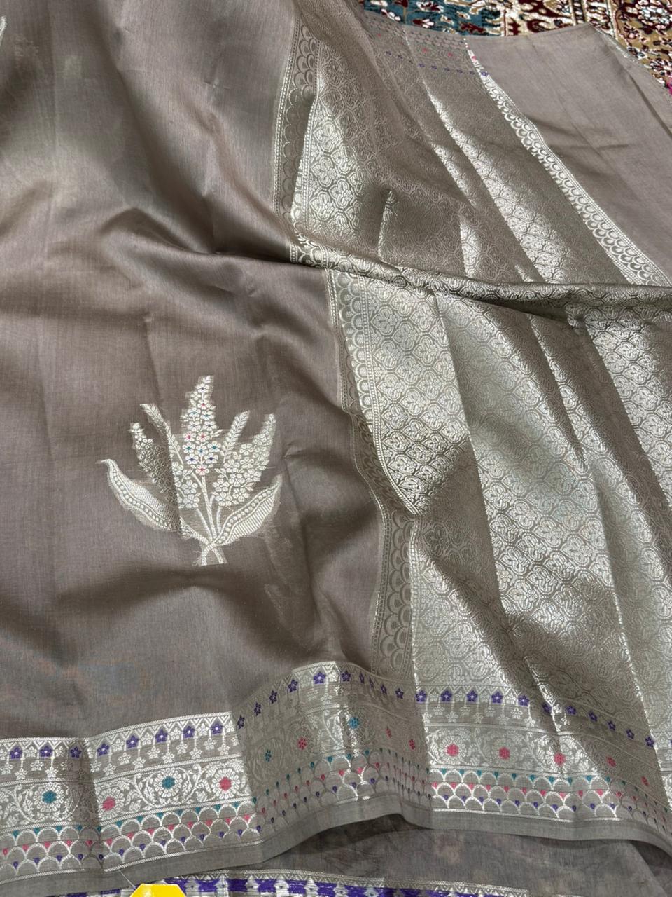 Brownish Beige Pure Raw Mango Eccentric Banarasi Saree