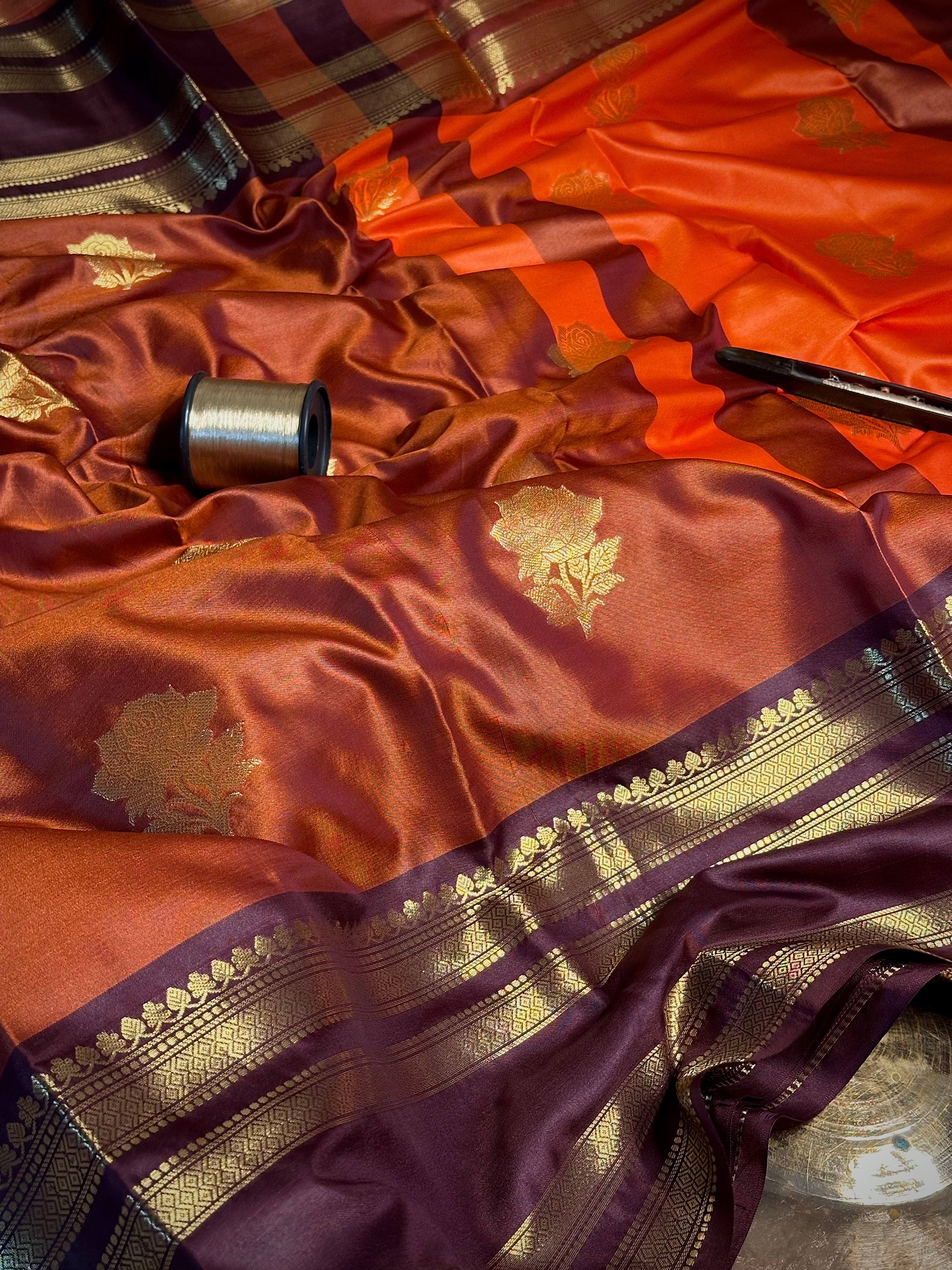 Burnt Orange Traditional Softsilk Banarasi Saree