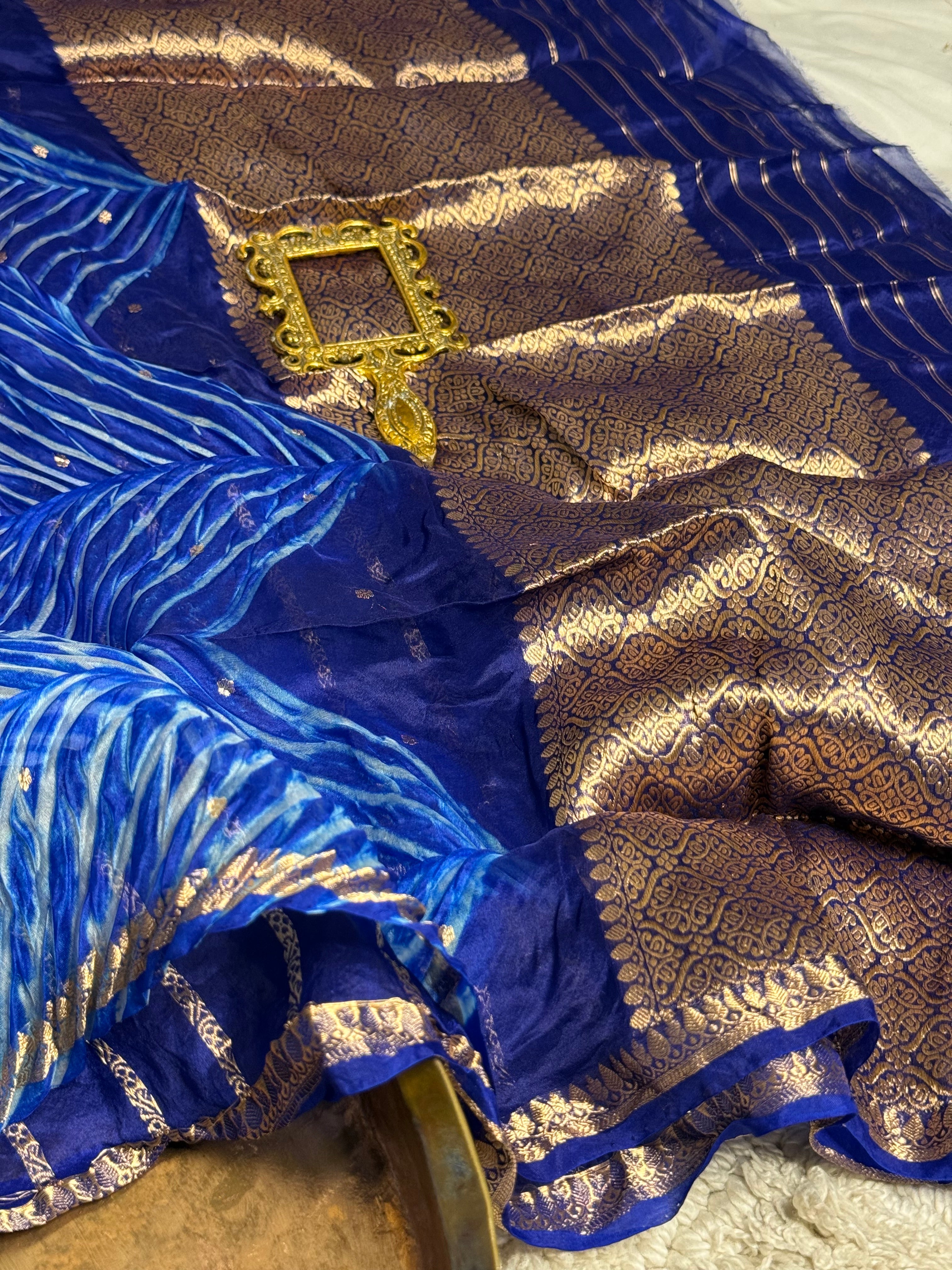 Arashi Shades of Blue Pure Kora Silk Saree