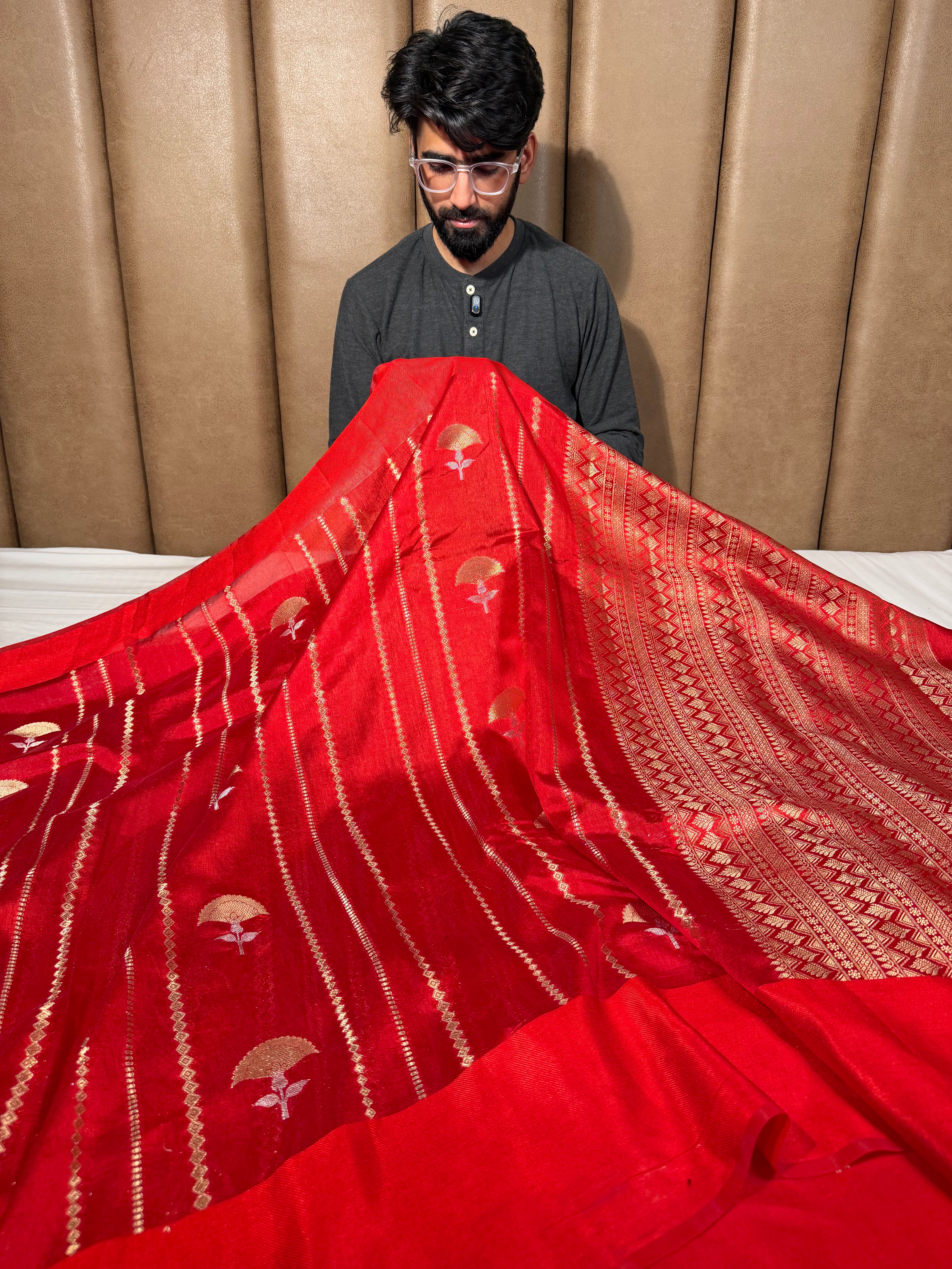 Bridal Red Mango Silk Heritage Banarasi Saree