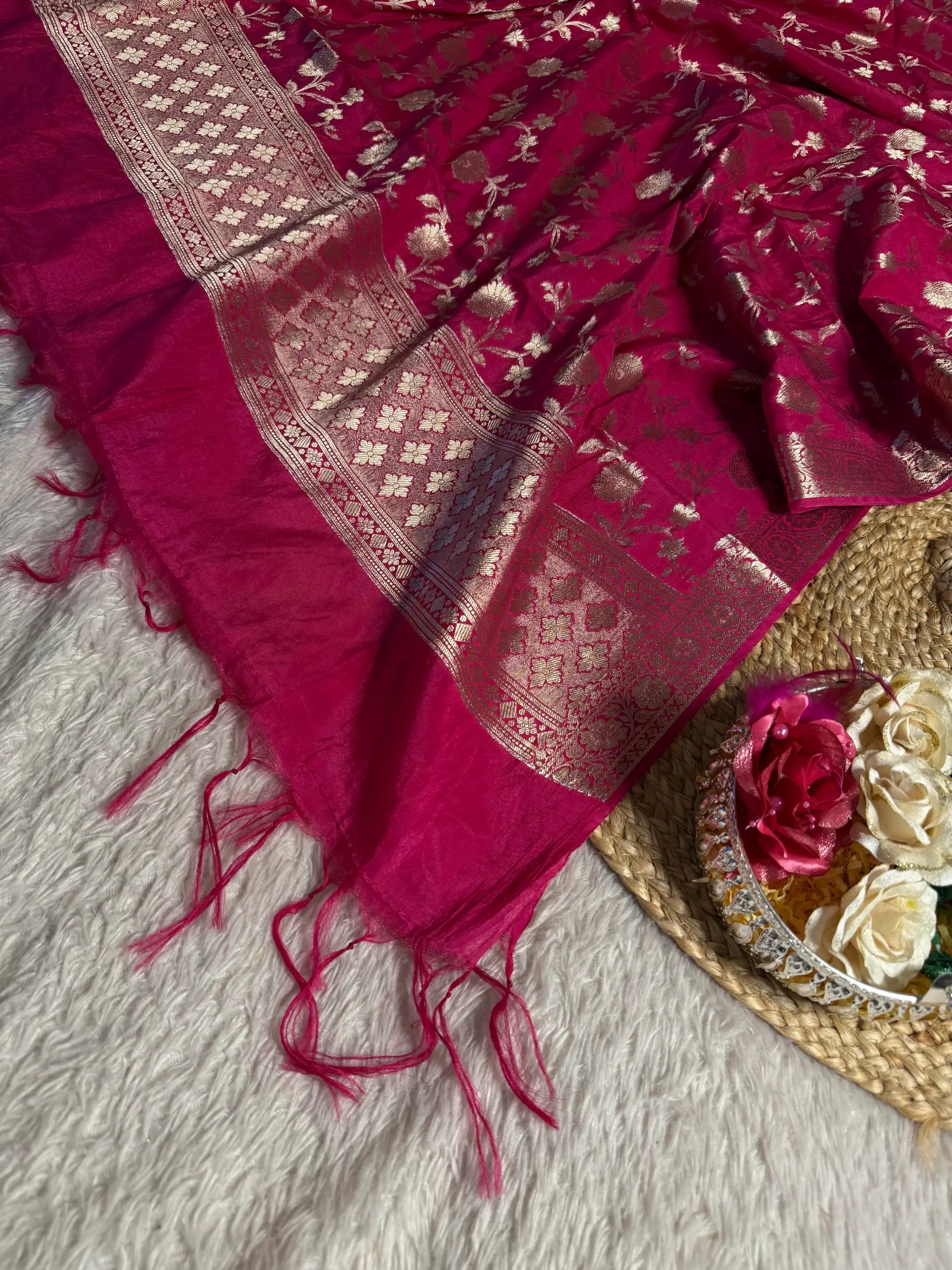 Rani Pink 3 pcs Chinia Banarasi suit set