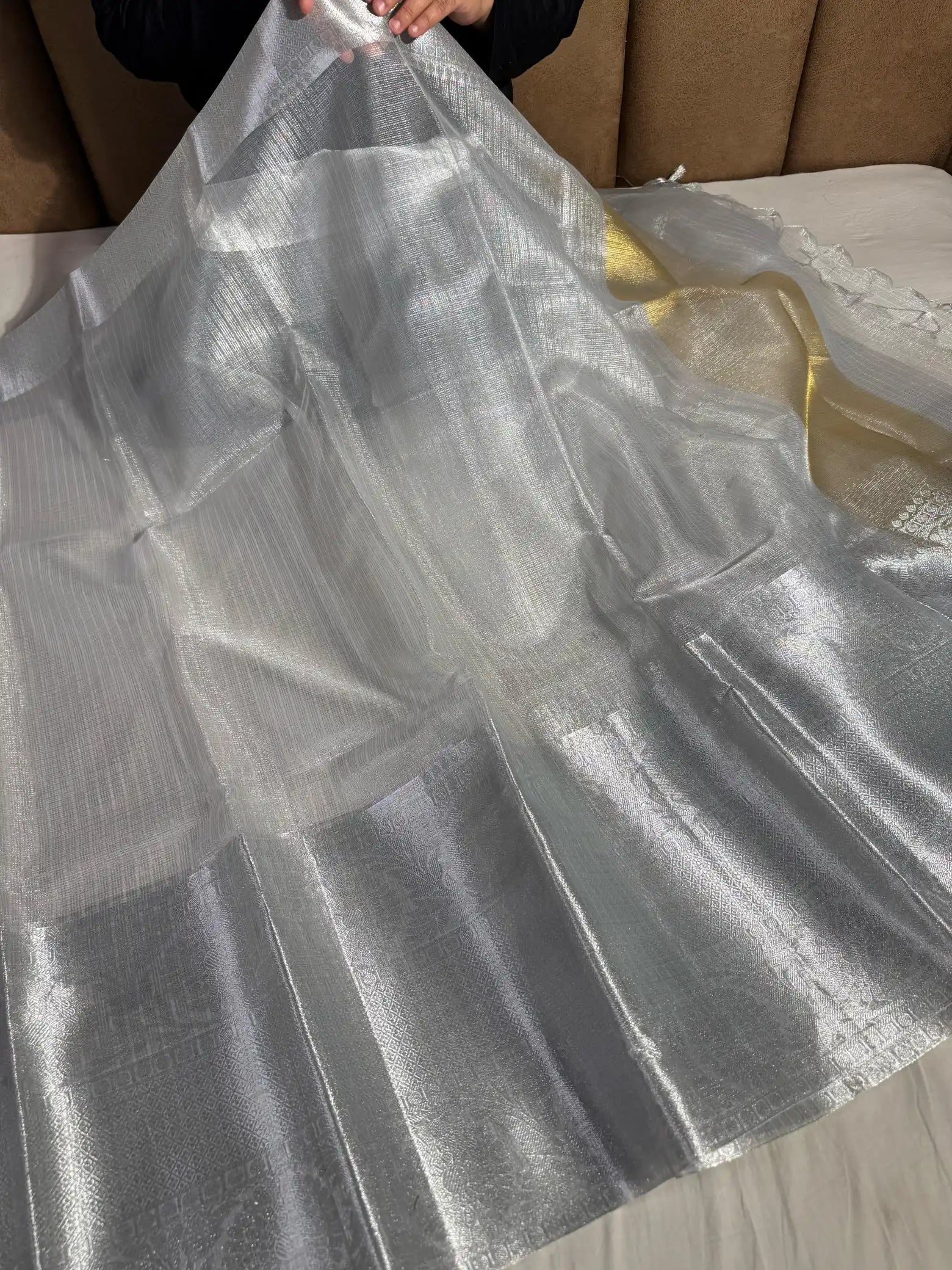 Silver Shade Kota Tissue Silk Banarasi Saree