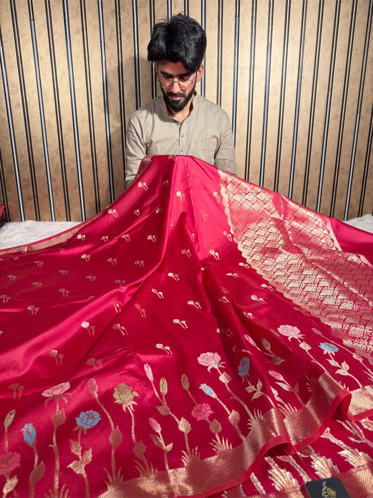 Cheery Pink Contemporary Premium Raw Dupion Silk Saree