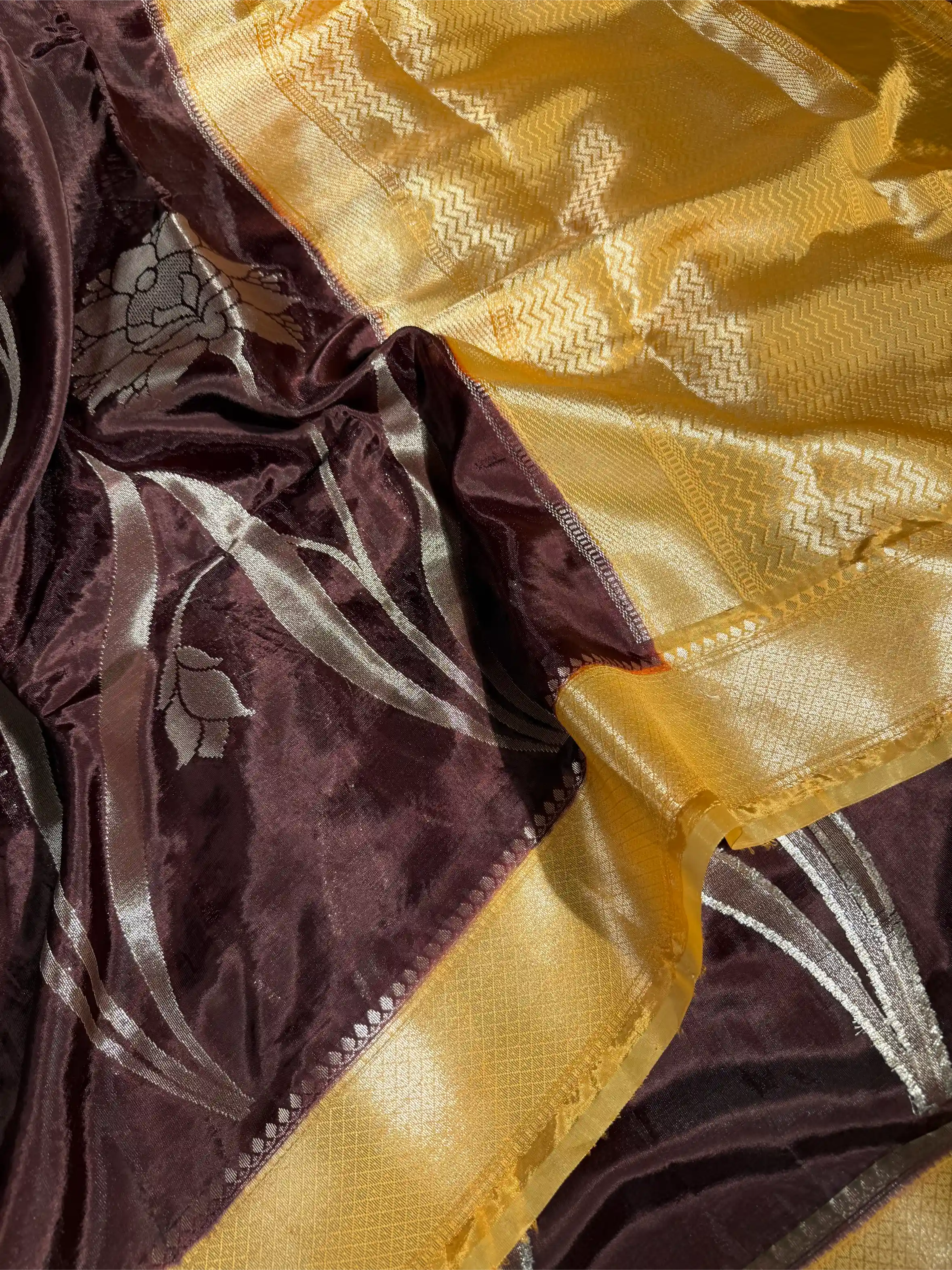 Chocolate Brown Banana Silk Heritage Weave Banarasi saree