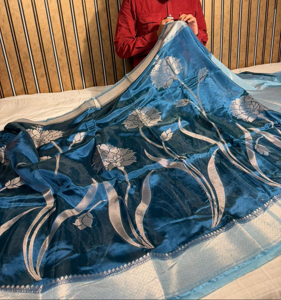 Cobalt Blue Banana Silk Heritage Weave Banarasi Saree