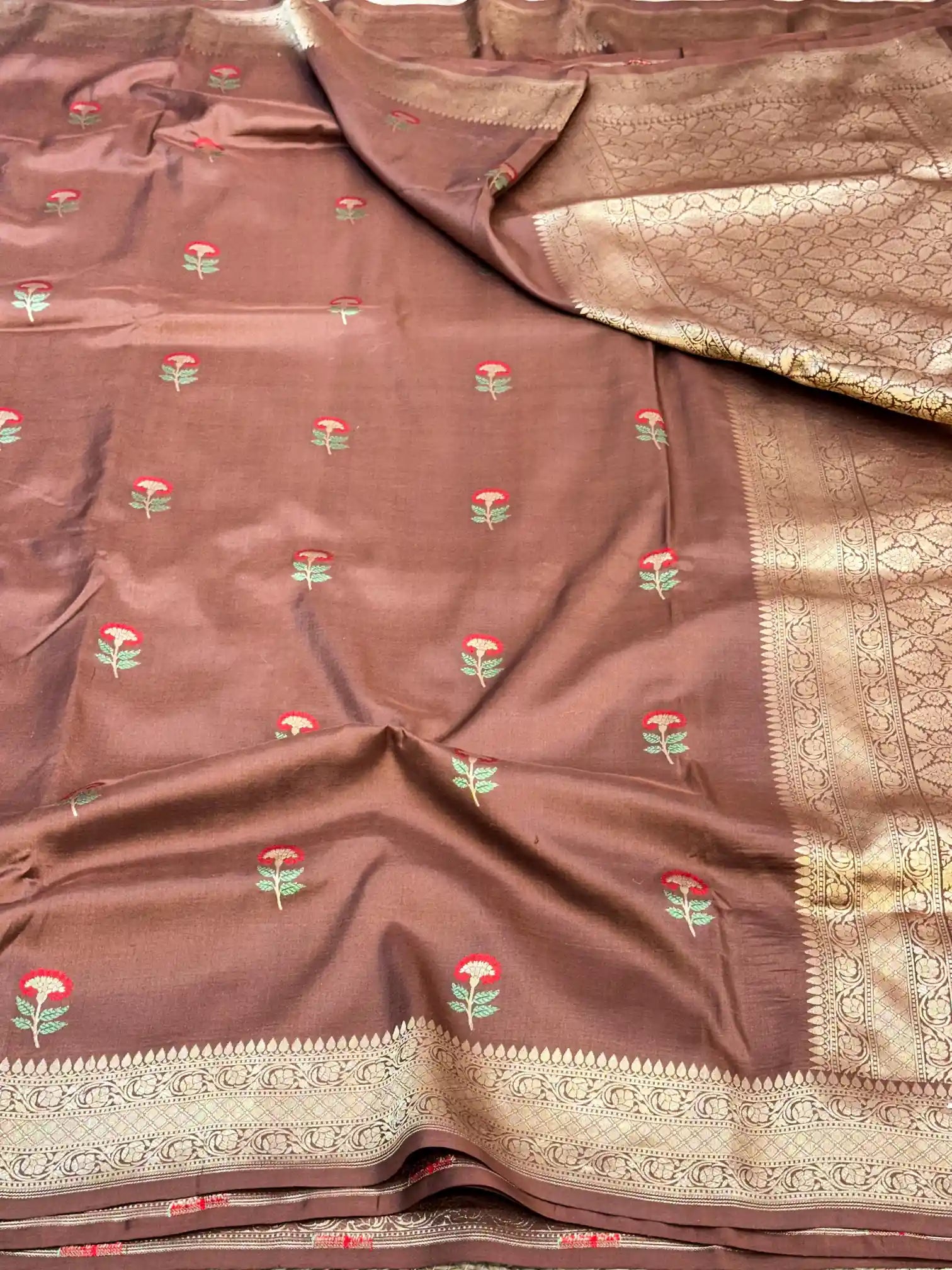 Coffee Brown Kadhua Inspired Pure Katan Silk Saree
