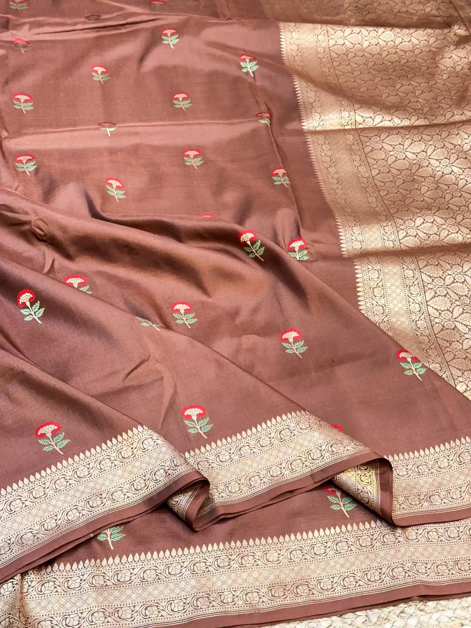 Coffee Brown Kadhua Inspired Pure Katan Silk Saree